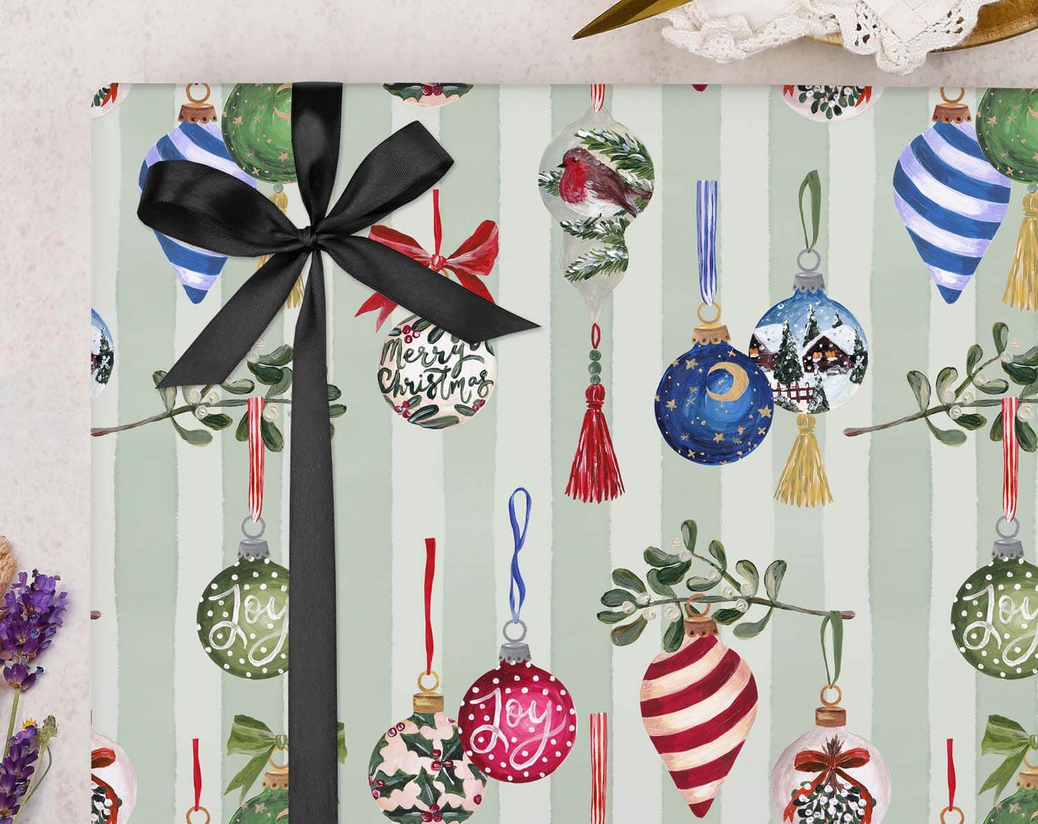 Vintage Bauble Christmas Wrapping Paper designed by Making Meadows