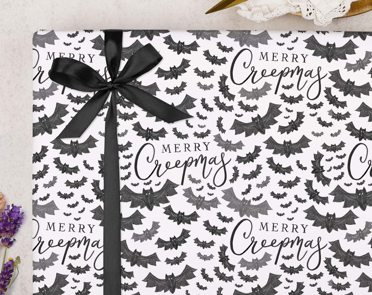 Gothic Bat Christmas Wrapping Paper designed by Making Meadows