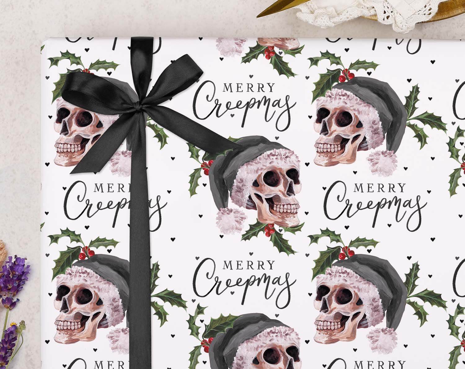 Gothic Skull Christmas Wrapping Paper designed by Making Meadows