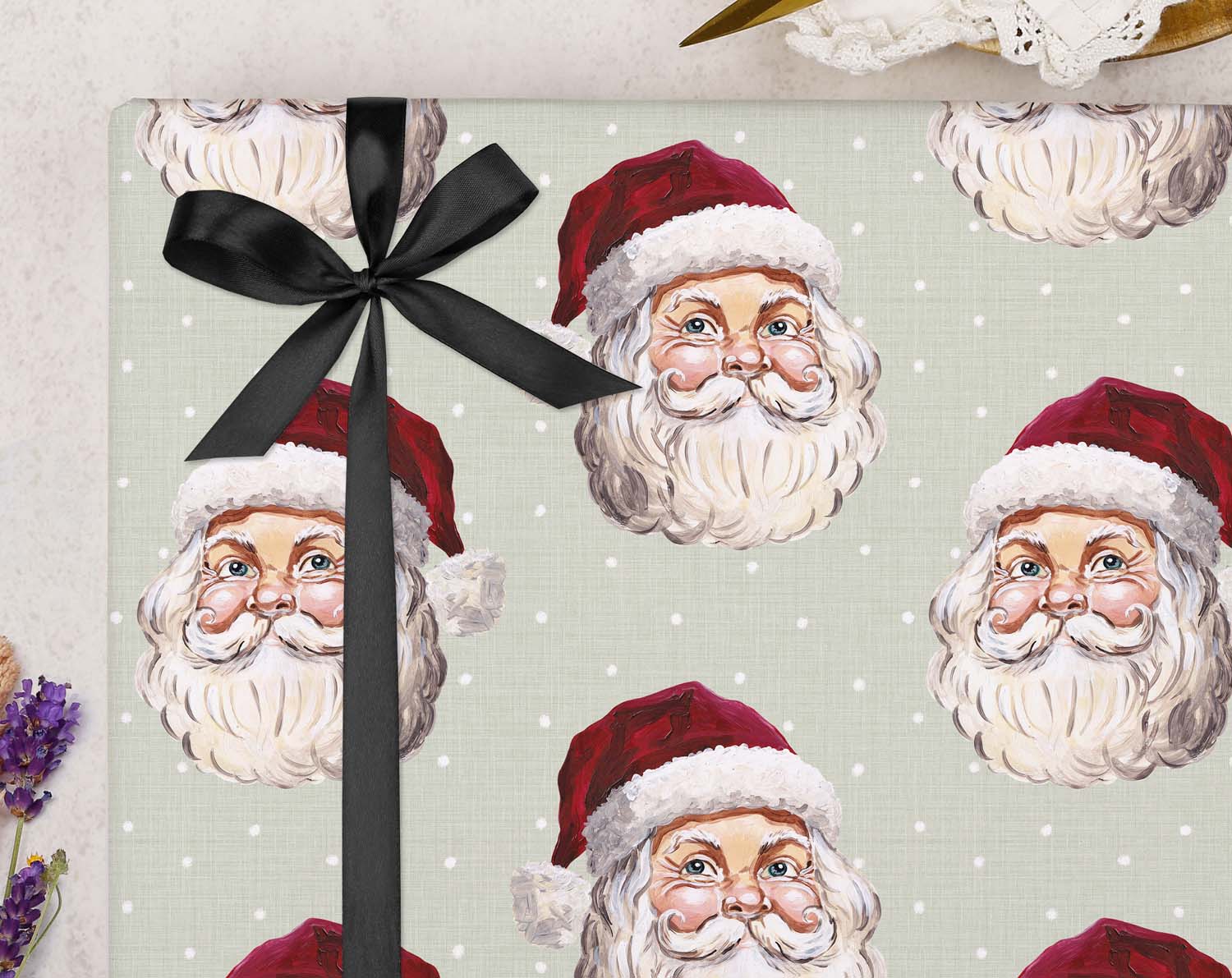 Vintage Santa Christmas Wrapping Paper designed by Making Meadows