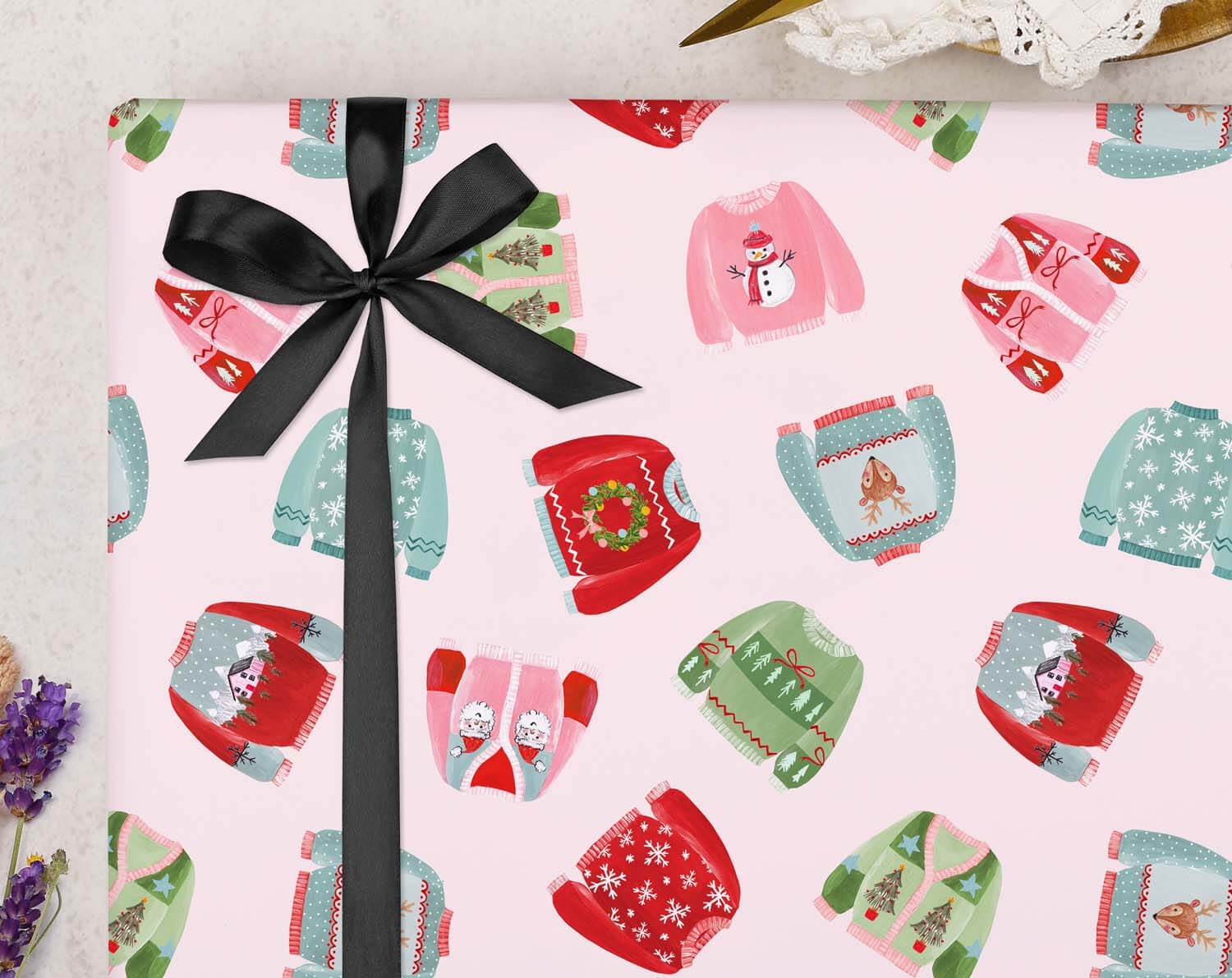 Retro Festive Jumper Christmas Wrapping Paper designed by Making Meadows