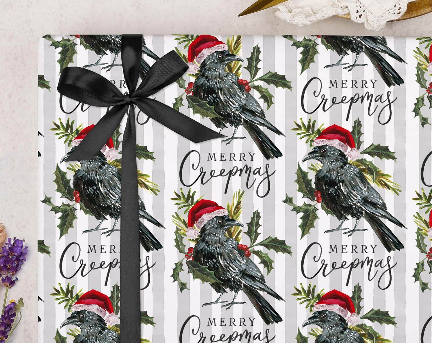 Gothic Raven Christmas Wrapping Paper designed by Making Meadows