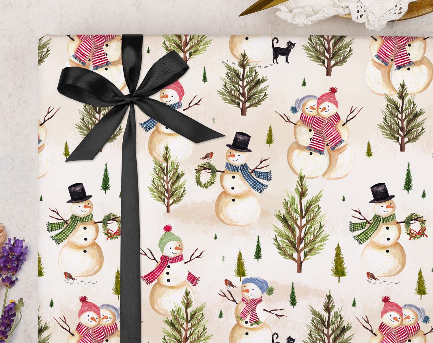 Traditional Snowman Christmas Wrapping Paper designed by Making Meadows