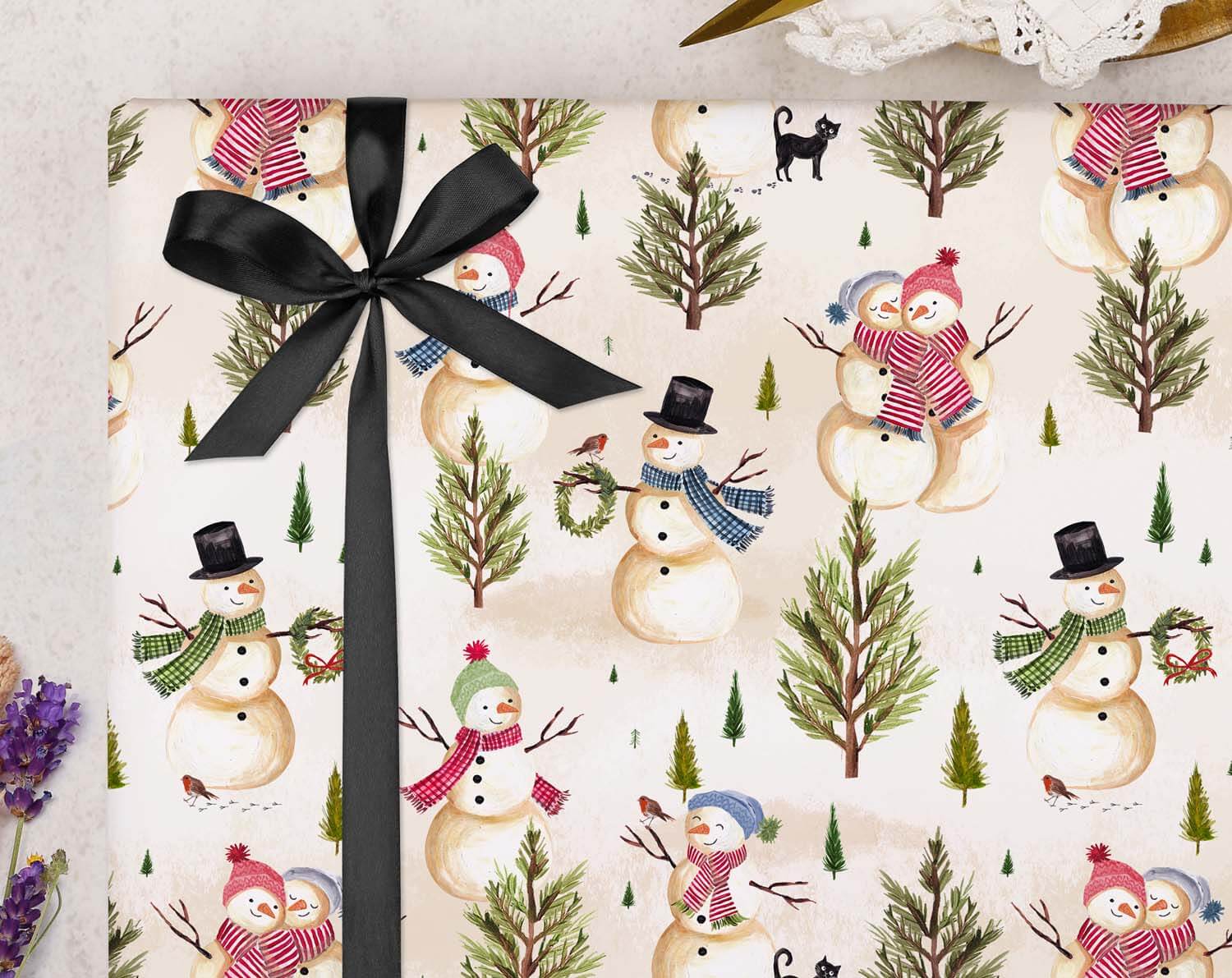 Traditional Snowman Christmas Wrapping Paper designed by Making Meadows