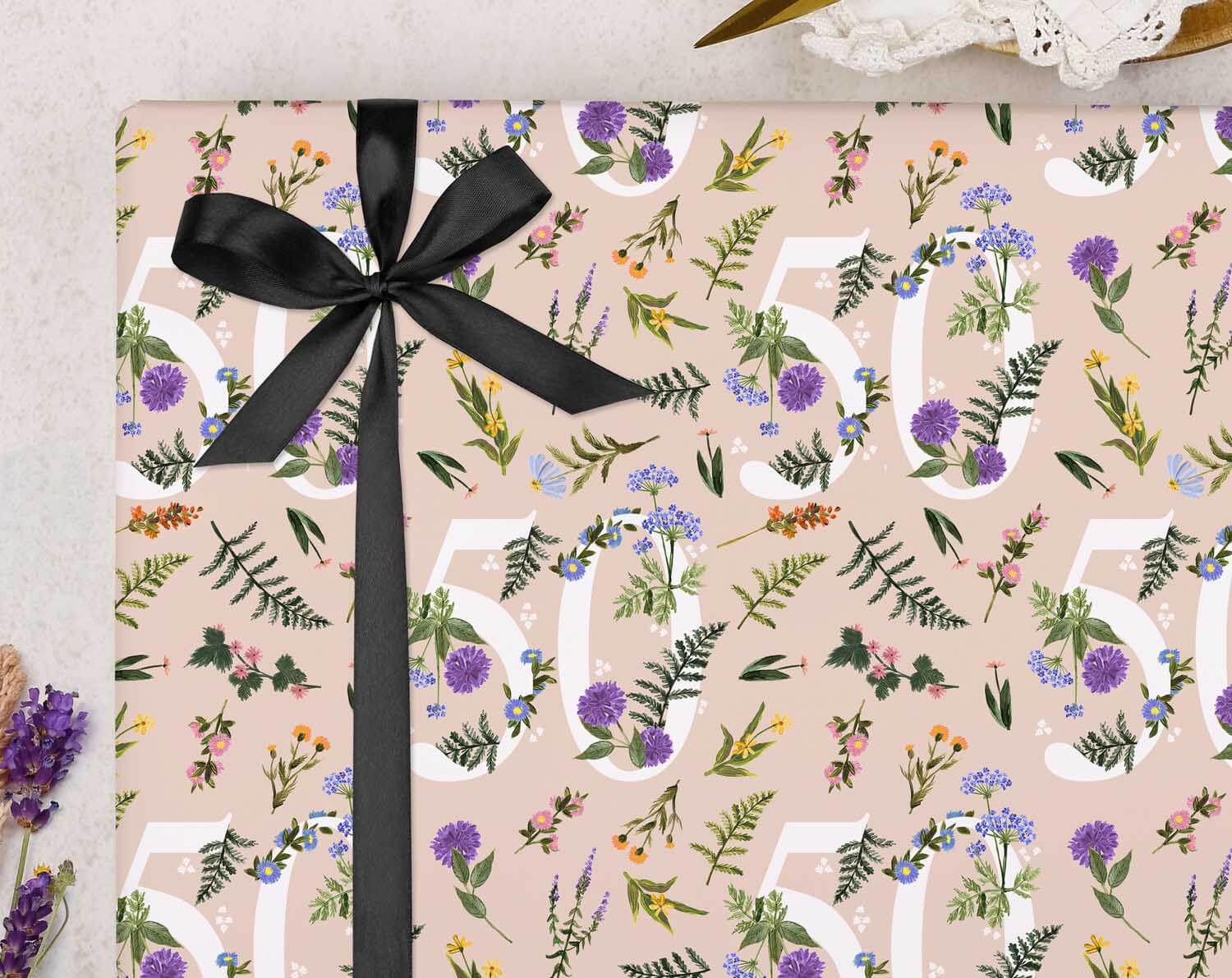 50th Birthday Wrapping Paper. Wrapping Paper designed by Making Meadows