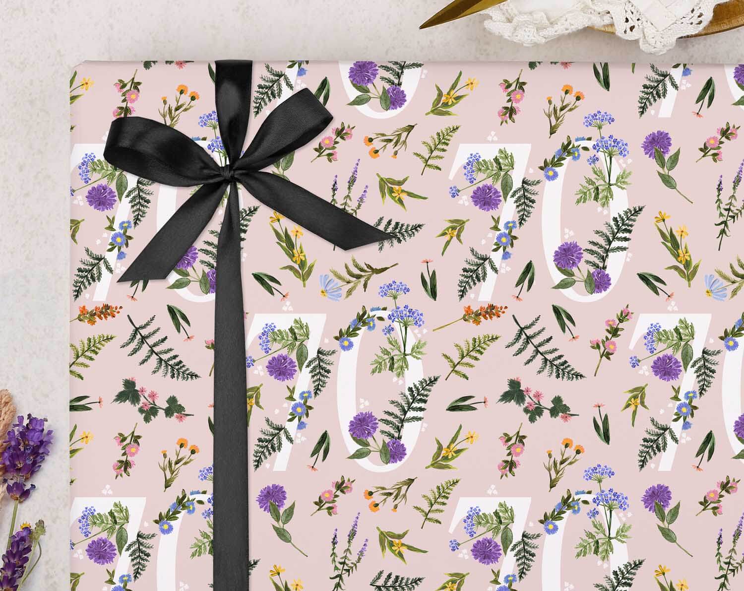 70th Birthday Wrapping Paper. Wrapping Paper designed by Making Meadows
