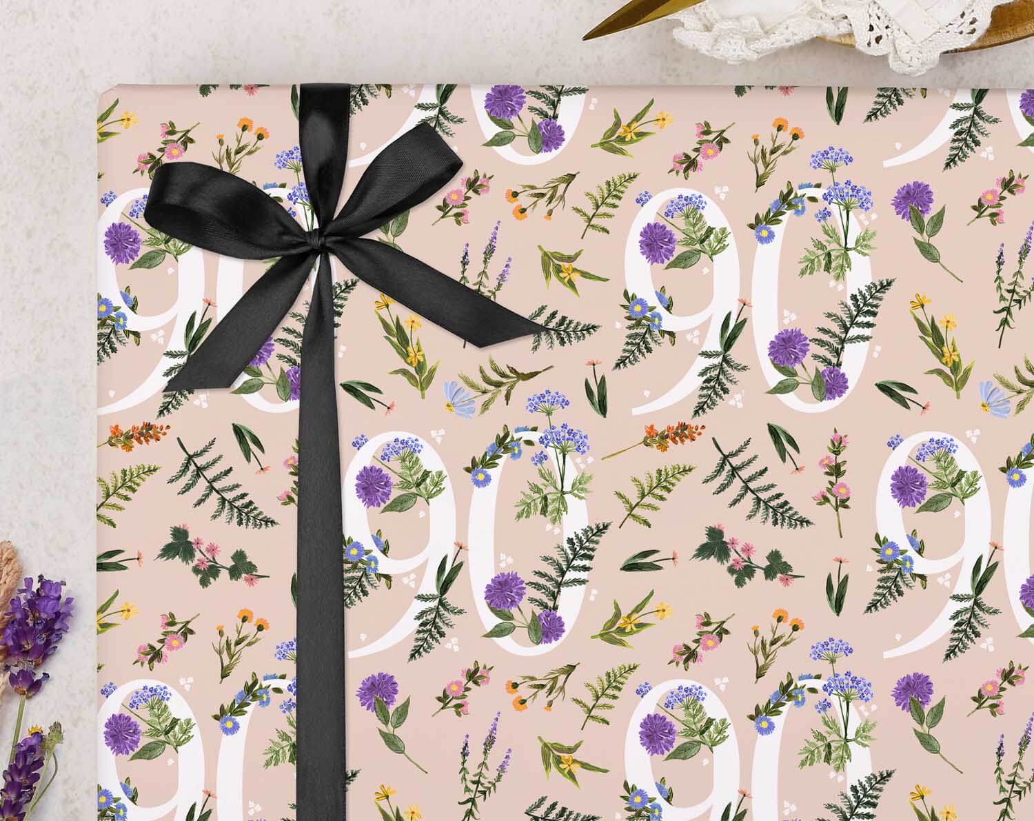 90th Birthday Wrapping Paper. Wrapping Paper designed by Making Meadows