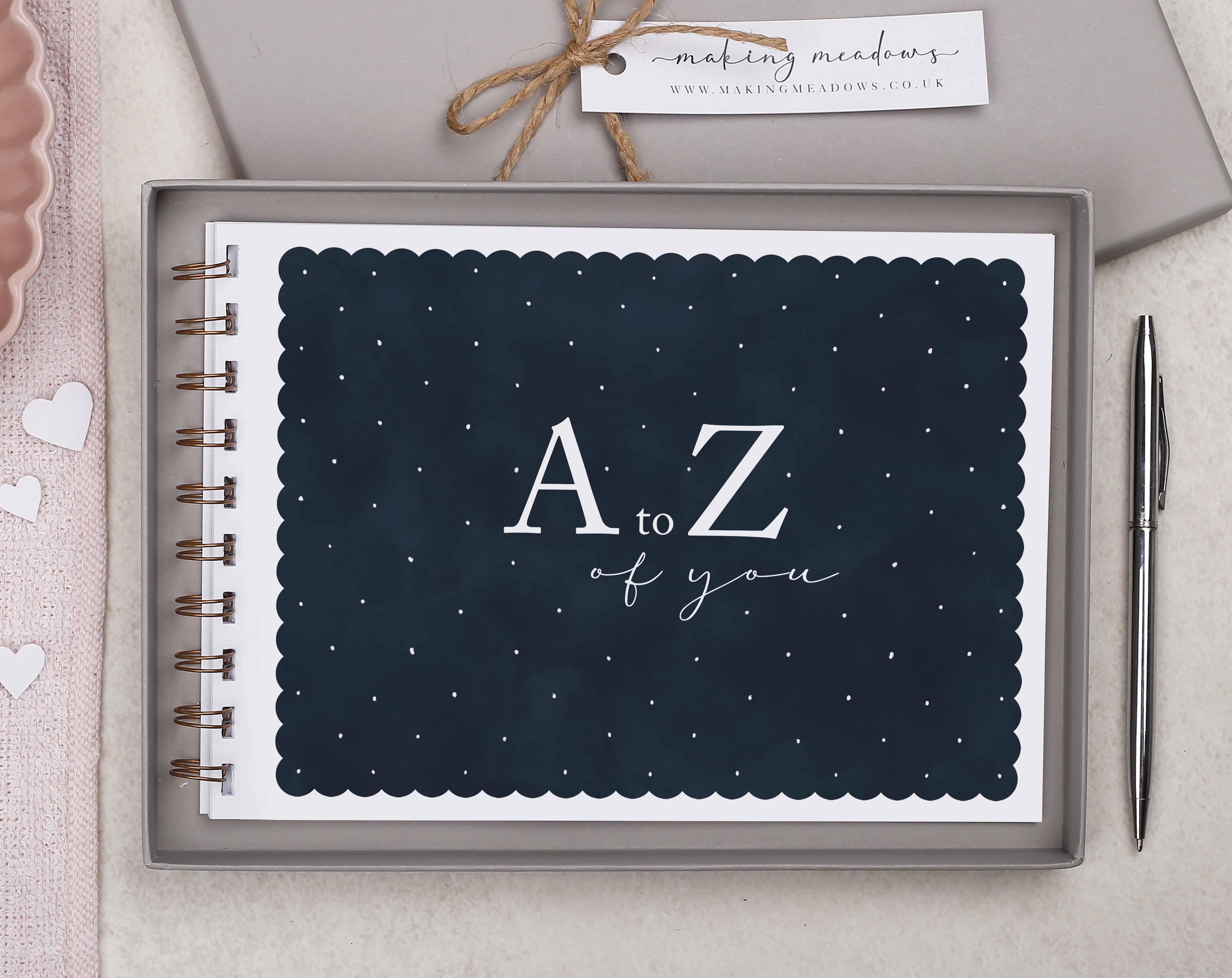 A to Z of You Love Book Gift. Stationery designed by Making Meadows