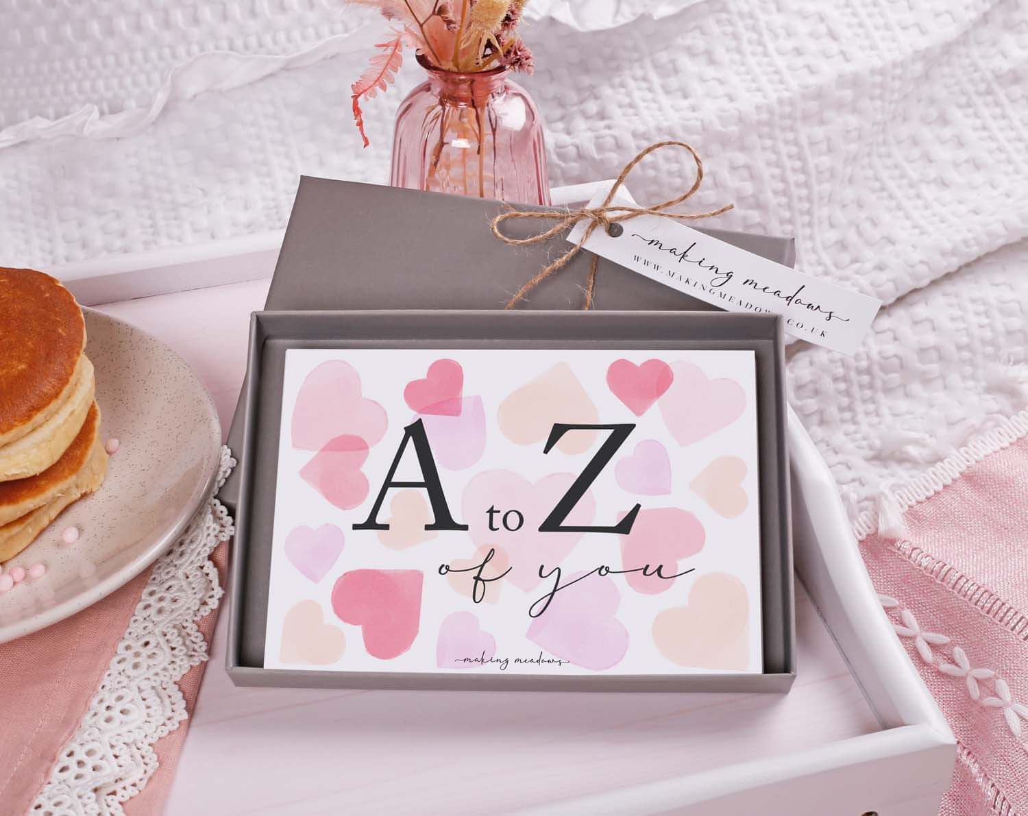 A to Z of You Pink Heart Cards. Gift Giving designed by Making Meadows