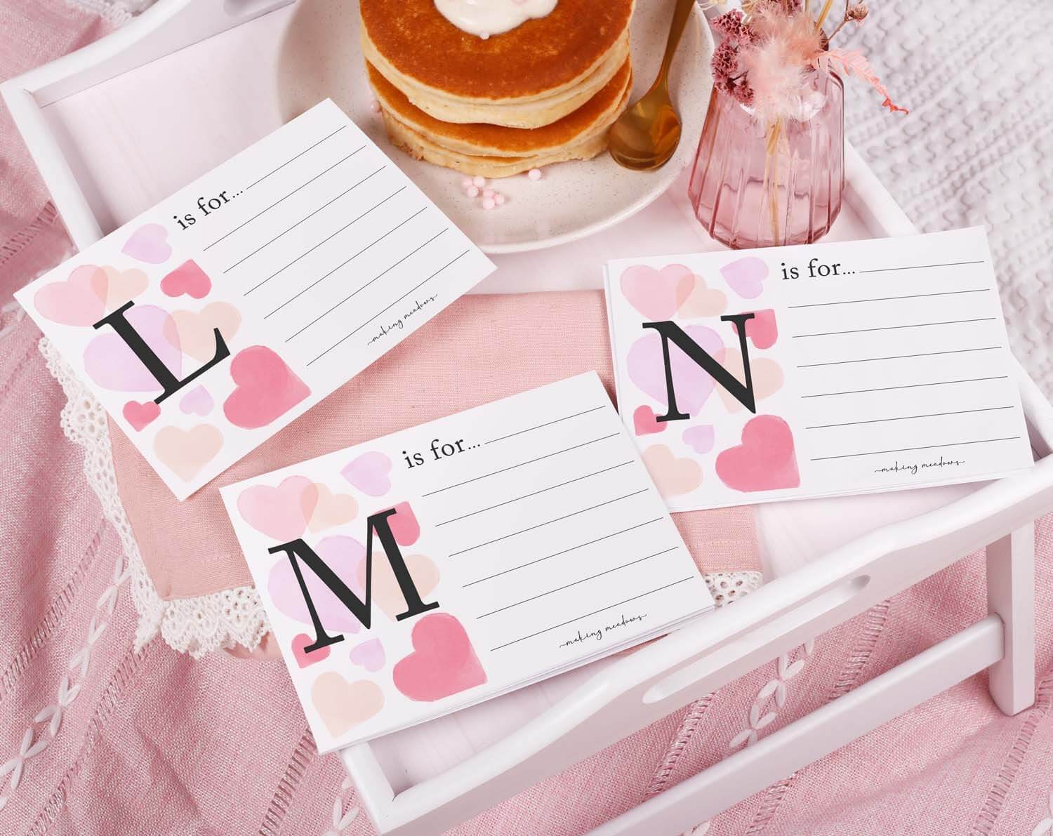 A to Z of You Pink Heart Cards. Gift Giving designed by Making Meadows