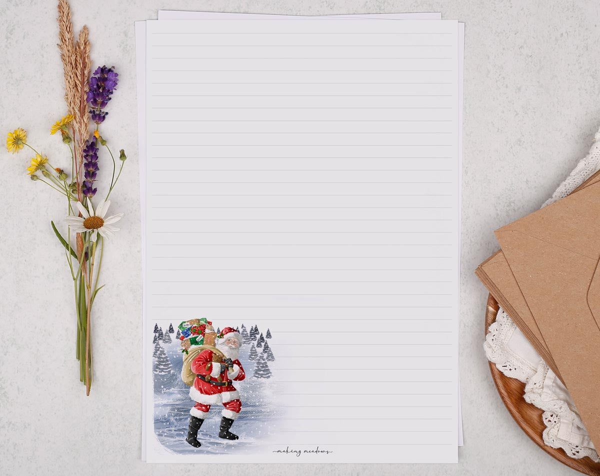 A4 writing paper with Christmas Santa. Stationery designed by Making Meadows