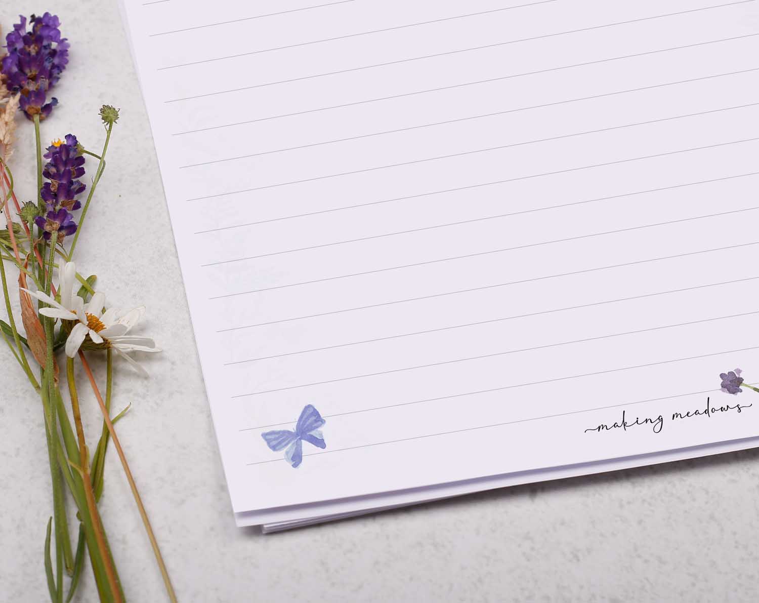 A4 writing paper with a wisteria garden. Stationery designed by Making Meadows