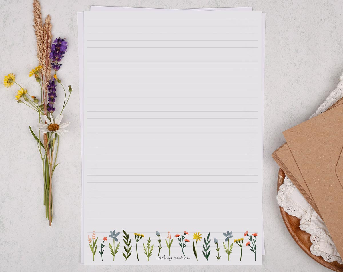 A4 writing paper with spring flower design. Stationery designed by Making Meadows