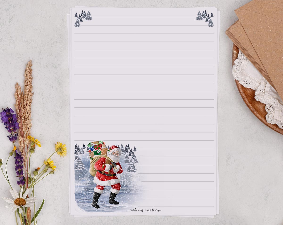 A5 writing paper with Santa. Stationery designed by Making Meadows