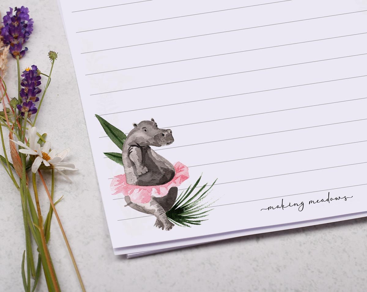A5 writing paper with jungle animals. Stationery designed by Making Meadows