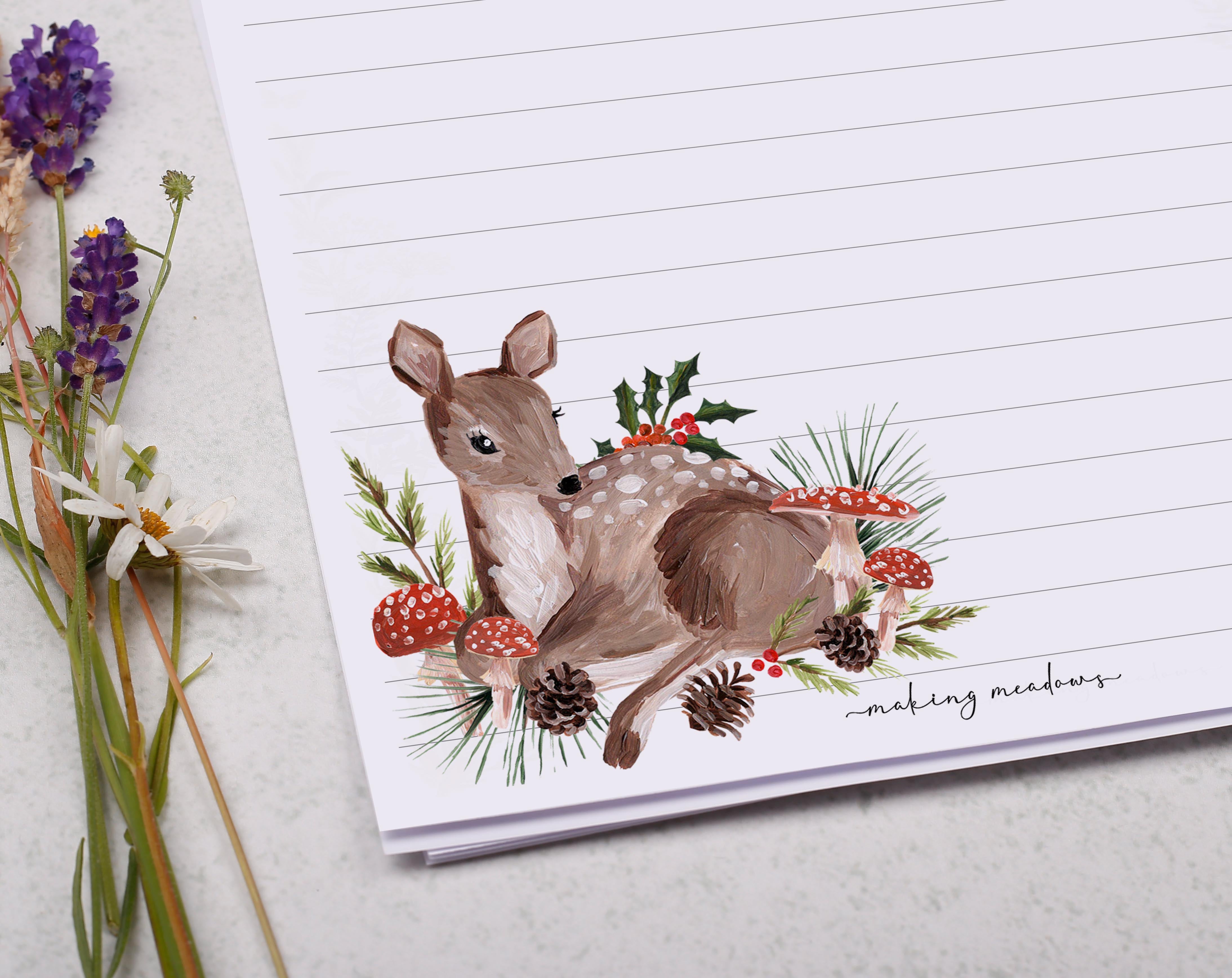A5 writing paper with robin & deer. Stationery designed by Making Meadows