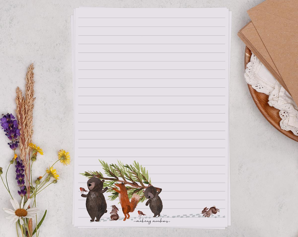 A5 writing paper with woodland animals. Stationery designed by Making Meadows