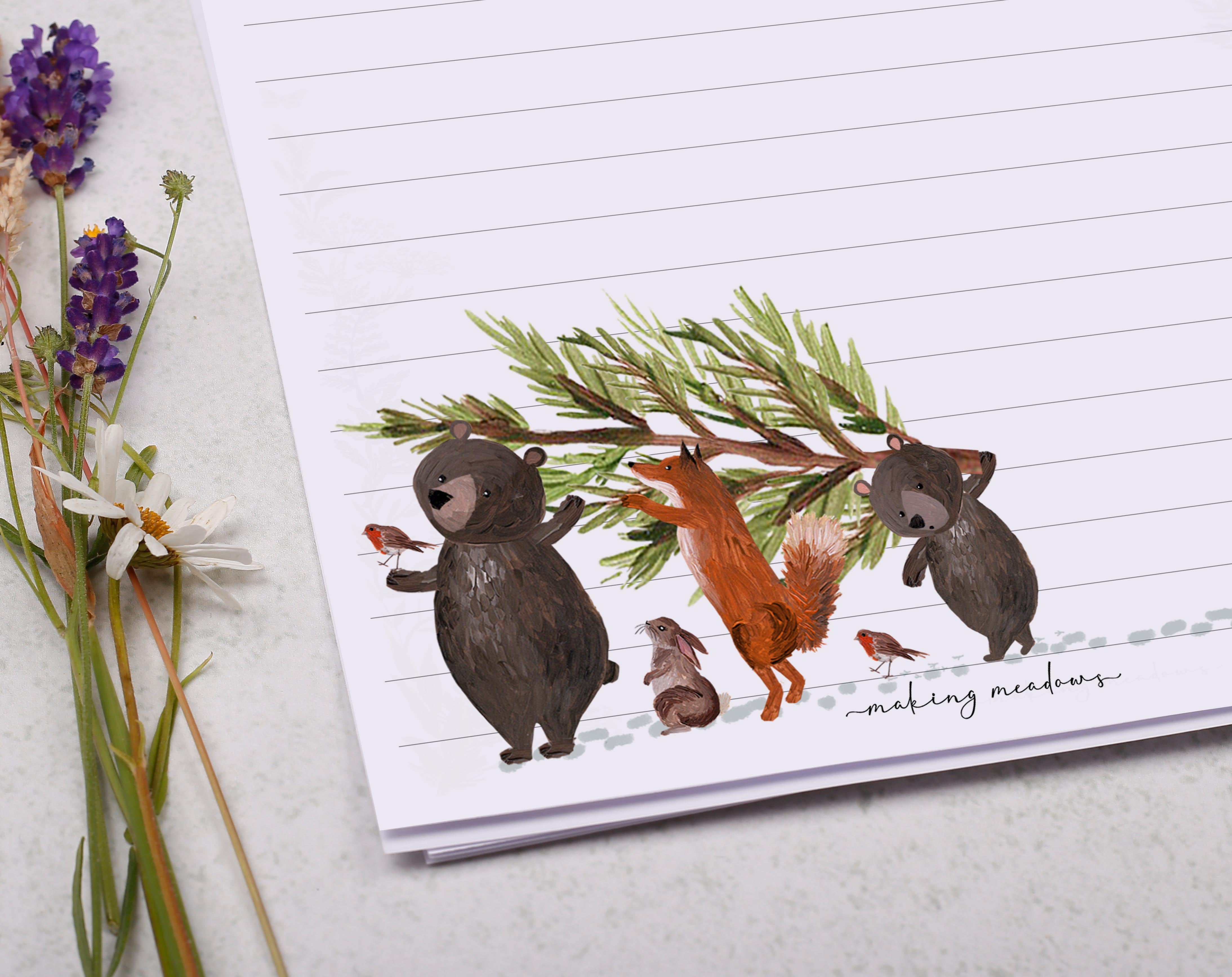 A5 writing paper with woodland animals. Stationery designed by Making Meadows