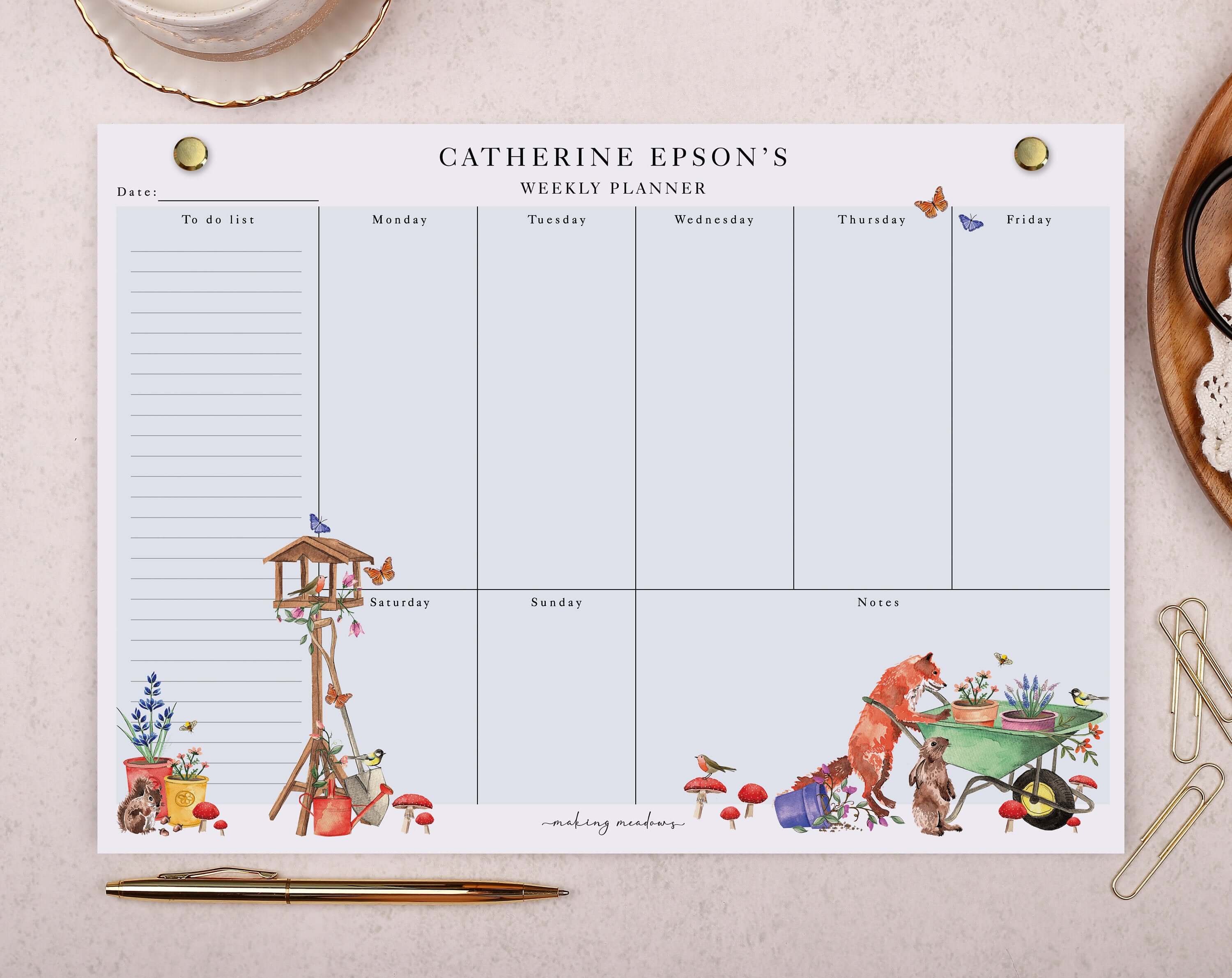 Bird & Fox Personalised Weekly Planner Pad. Calendars, Organizers & Planners designed by Making Meadows