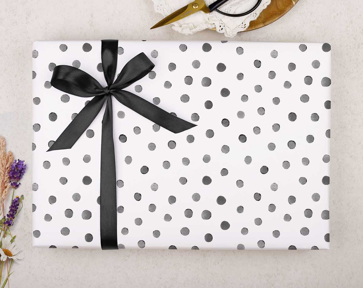 Black Polka Dot Wrapping Paper. Wrapping Paper designed by Making Meadows