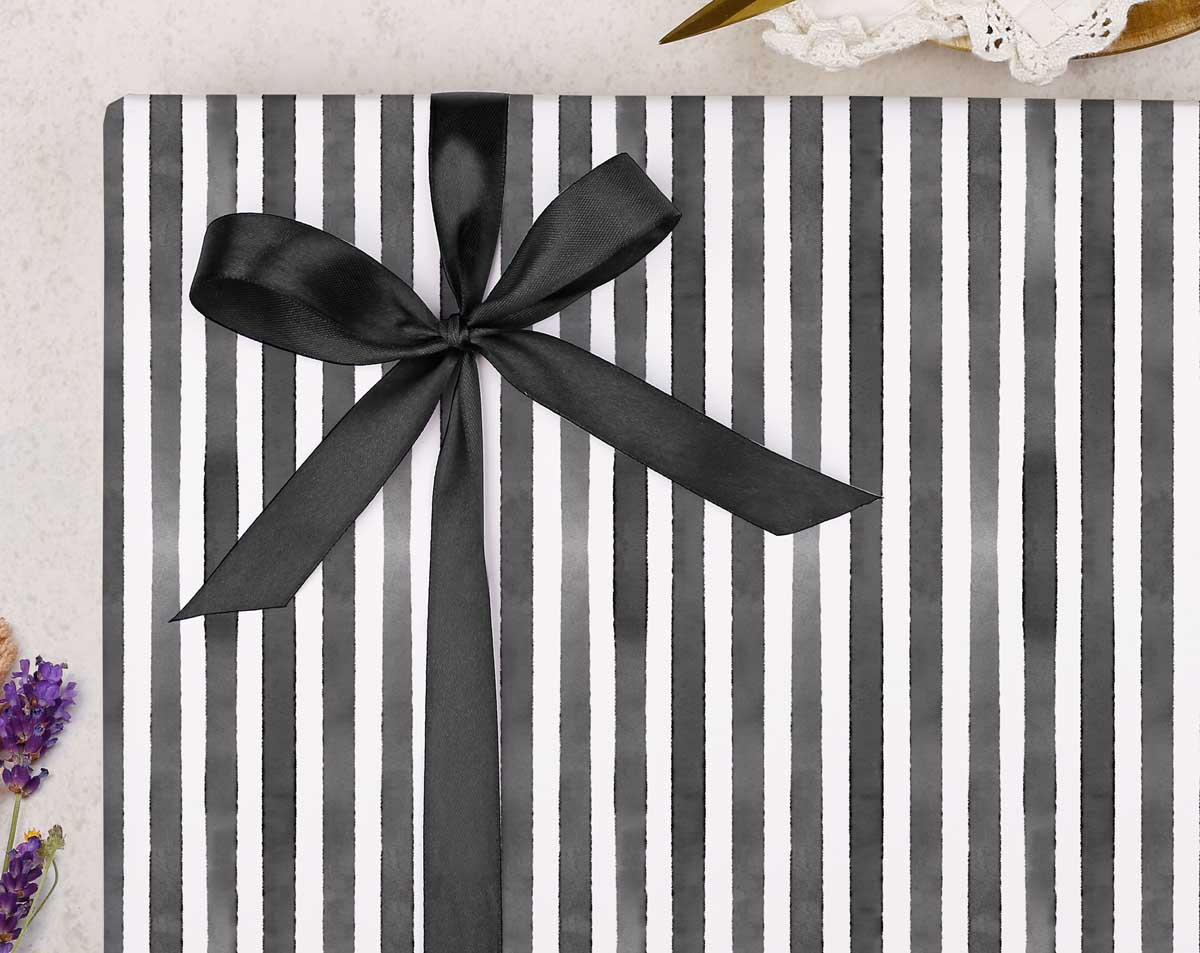 Black Stripe Wrapping Paper. Wrapping Paper designed by Making Meadows