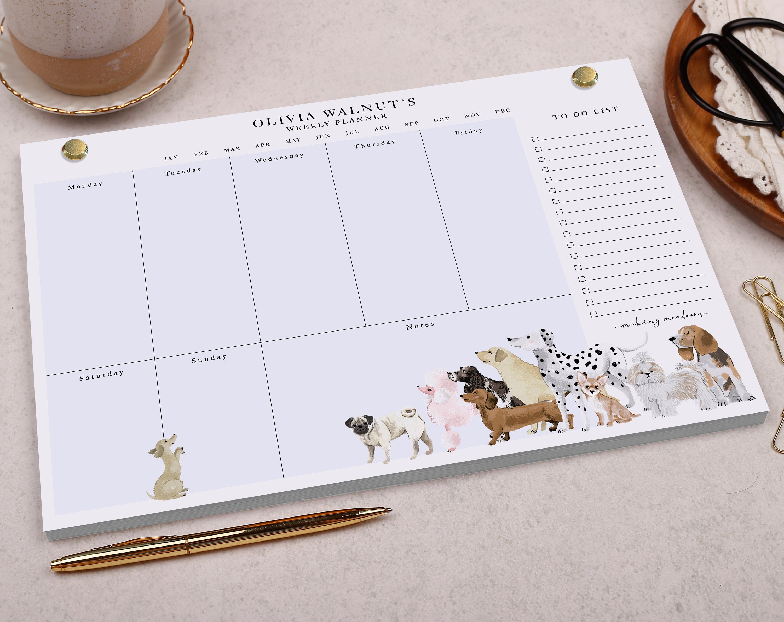 Blue Dog Personalised Weekly Planner Pad. Filing & Organization designed by Making Meadows