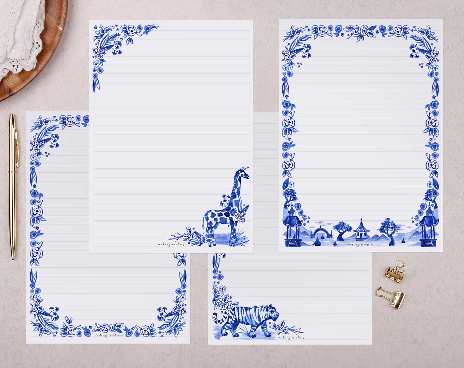 Blue Japanese Writing Paper Gift Box. Stationery designed by Making Meadows