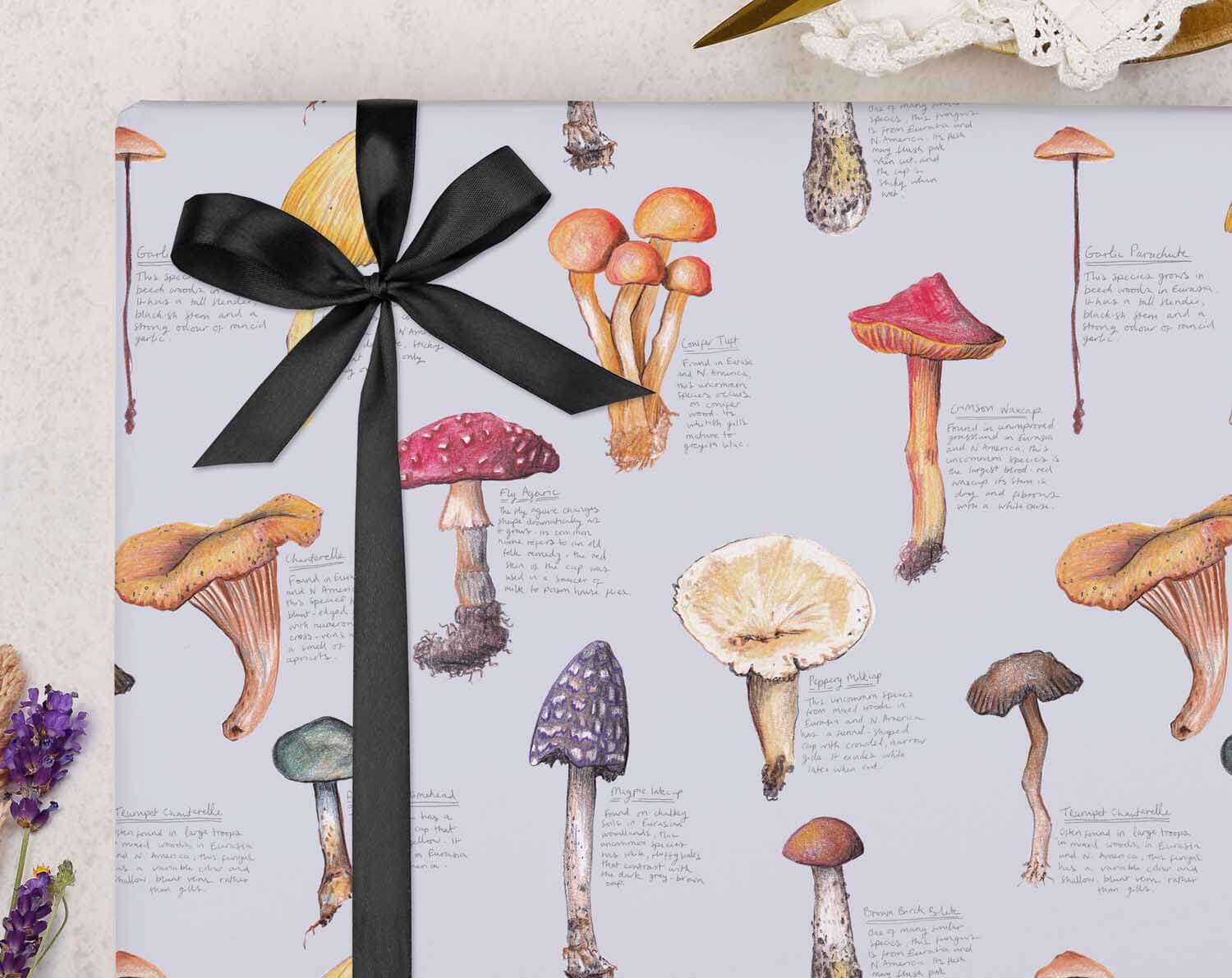 Blue Mushroom Wrapping Paper. Wrapping Paper designed by Making Meadows