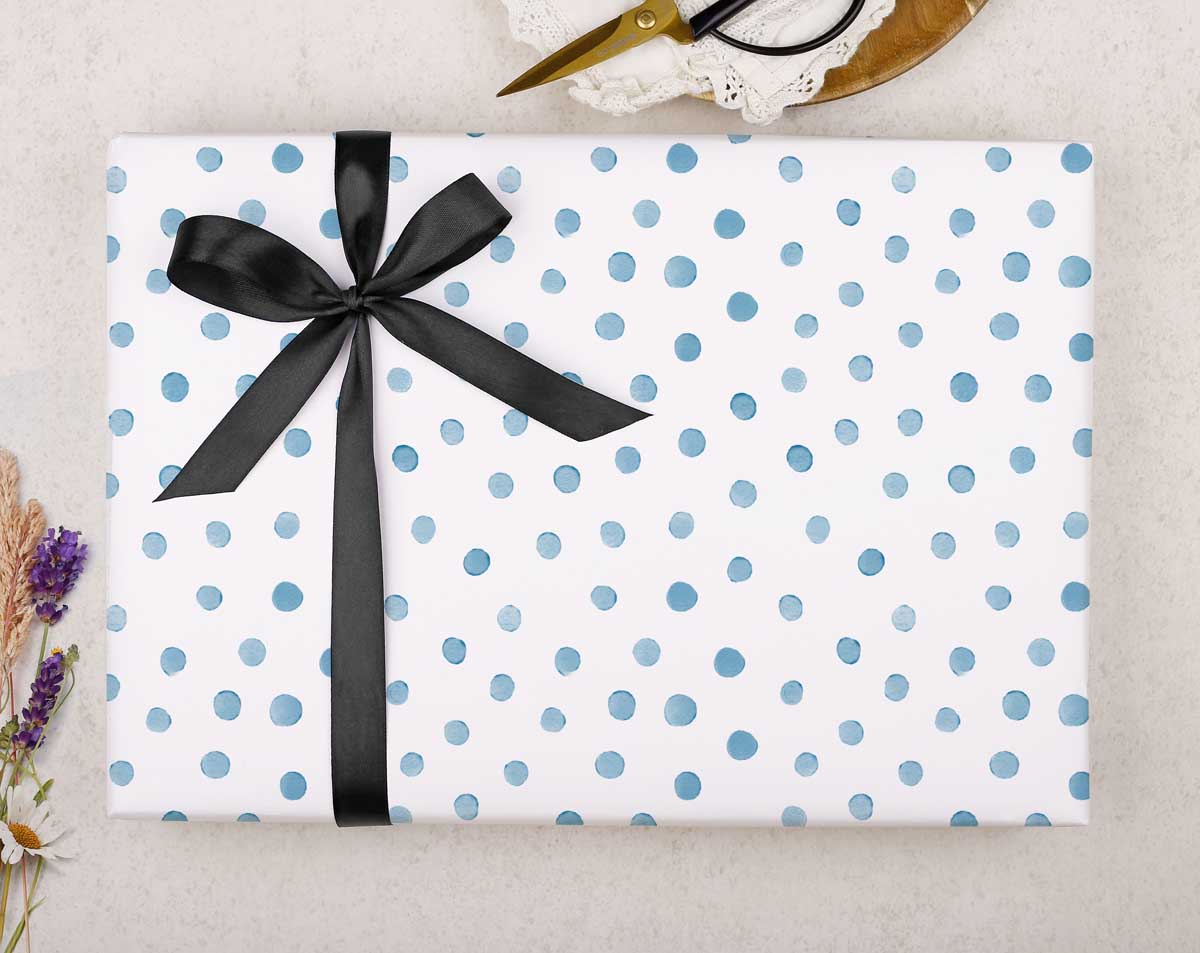 Blue Polka Dot Wrapping Paper. Wrapping Paper designed by Making Meadows