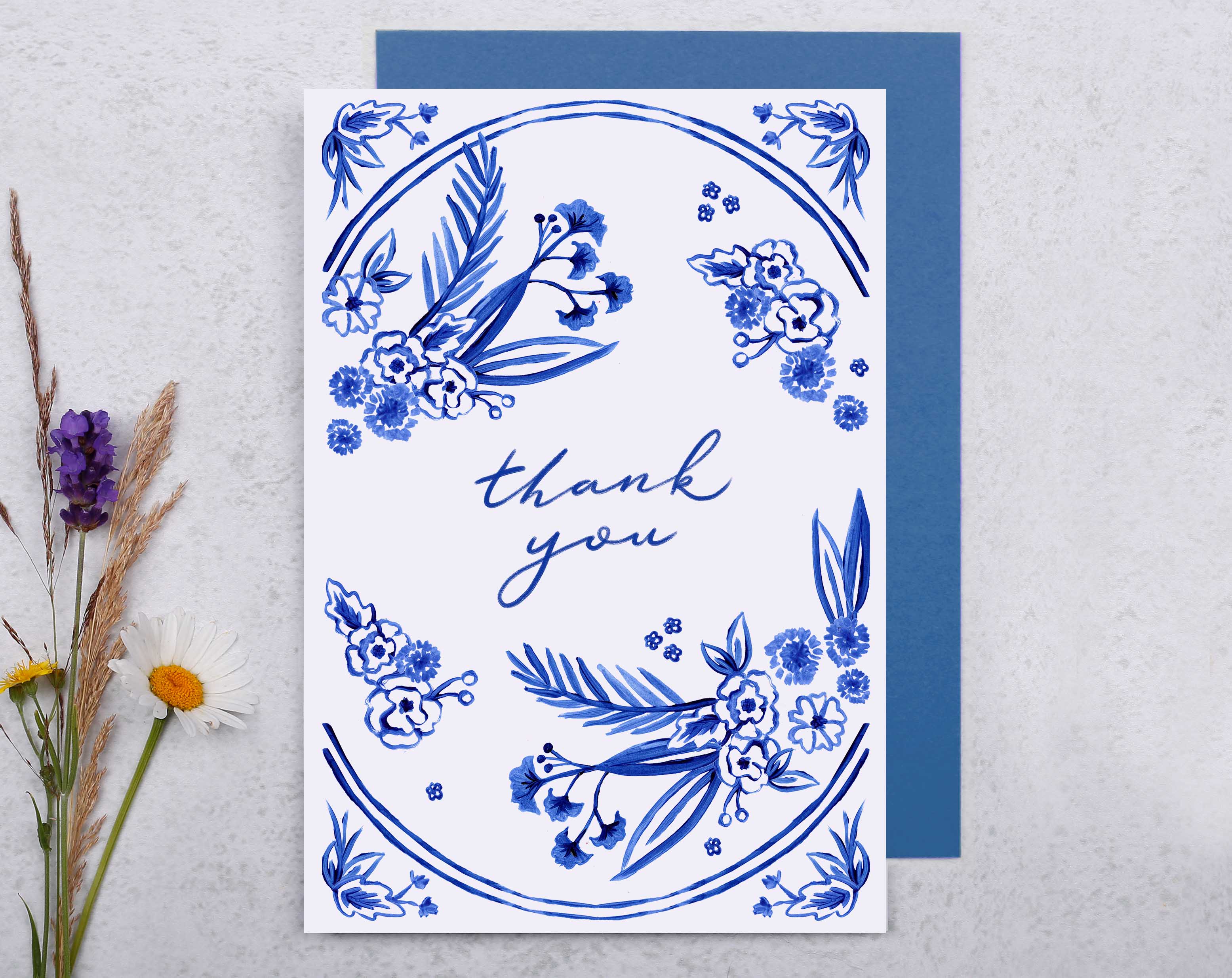 Blue Porcelain Floral Thank You Card. Greeting & Note Cards designed by Making Meadows