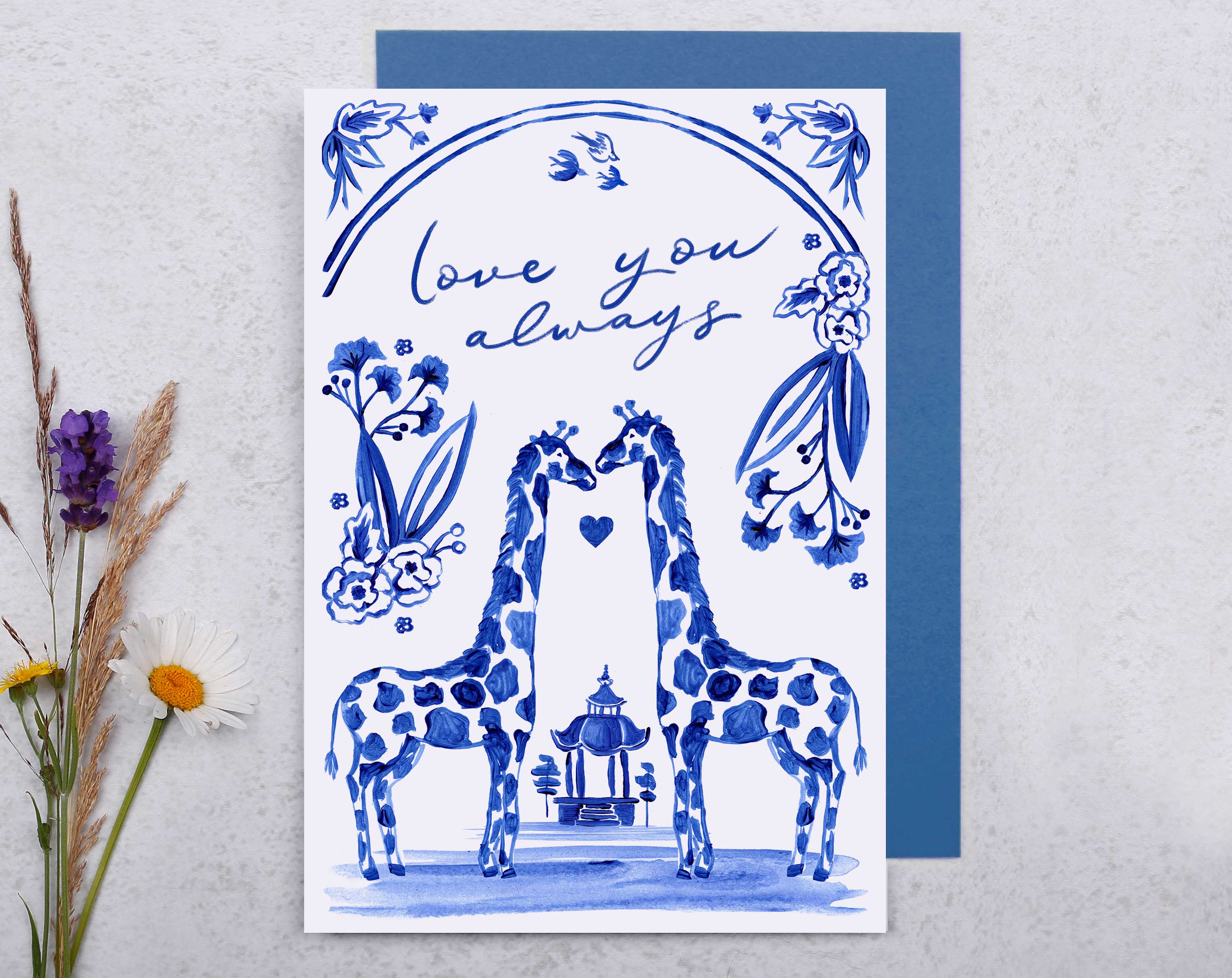 Blue Porcelain Giraffe Anniversary Card. Greeting & Note Cards designed by Making Meadows