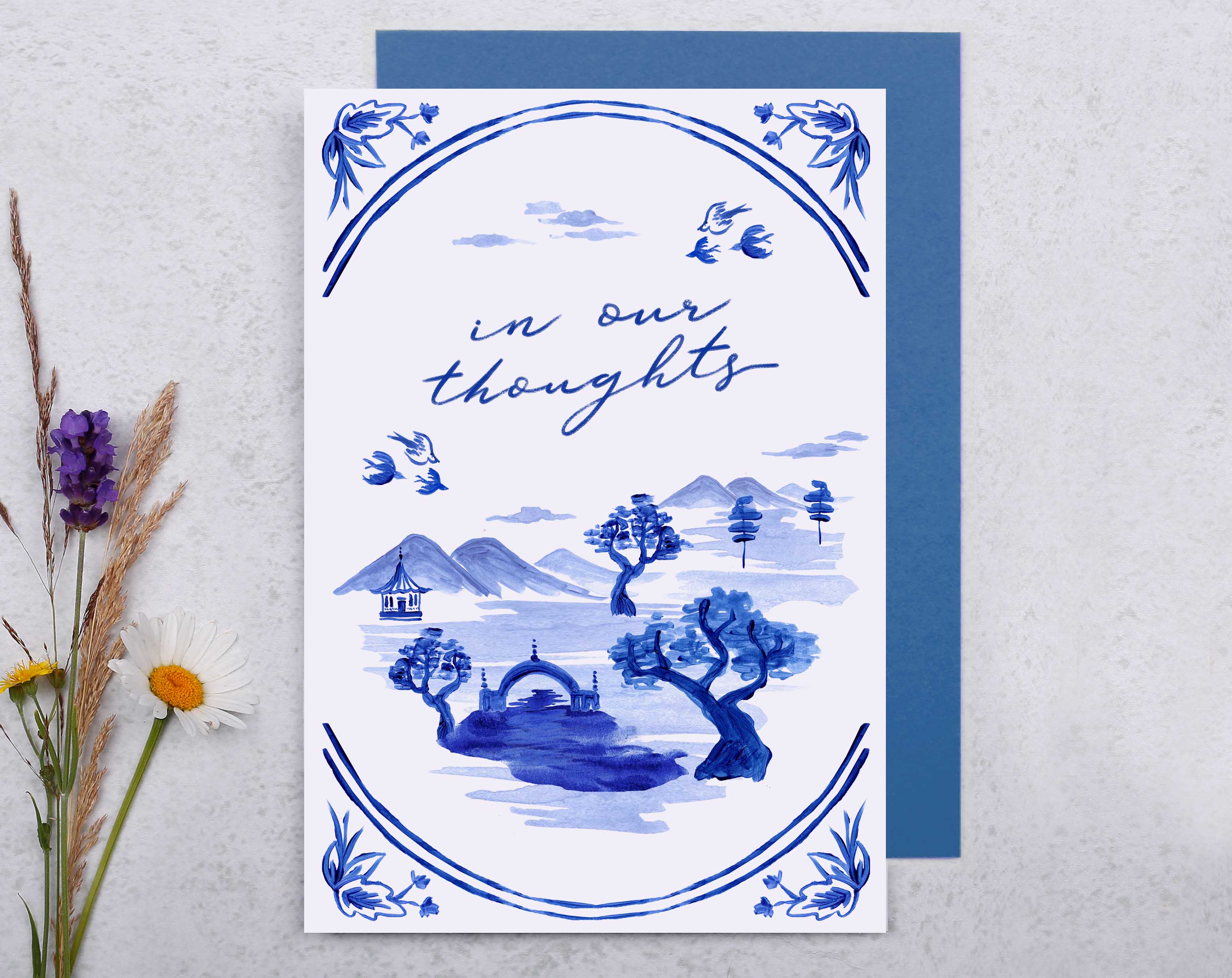 Blue Porcelain In Our Thoughts Card. Greeting & Note Cards designed by Making Meadows