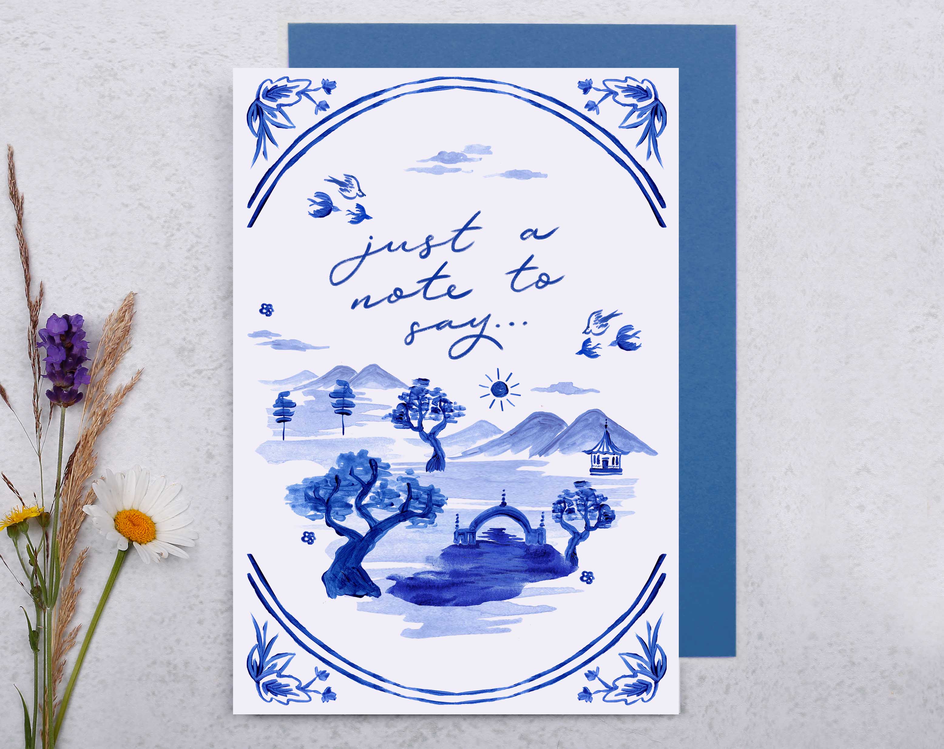 Blue Porcelain Just A Note To Say Card. Greeting & Note Cards designed by Making Meadows