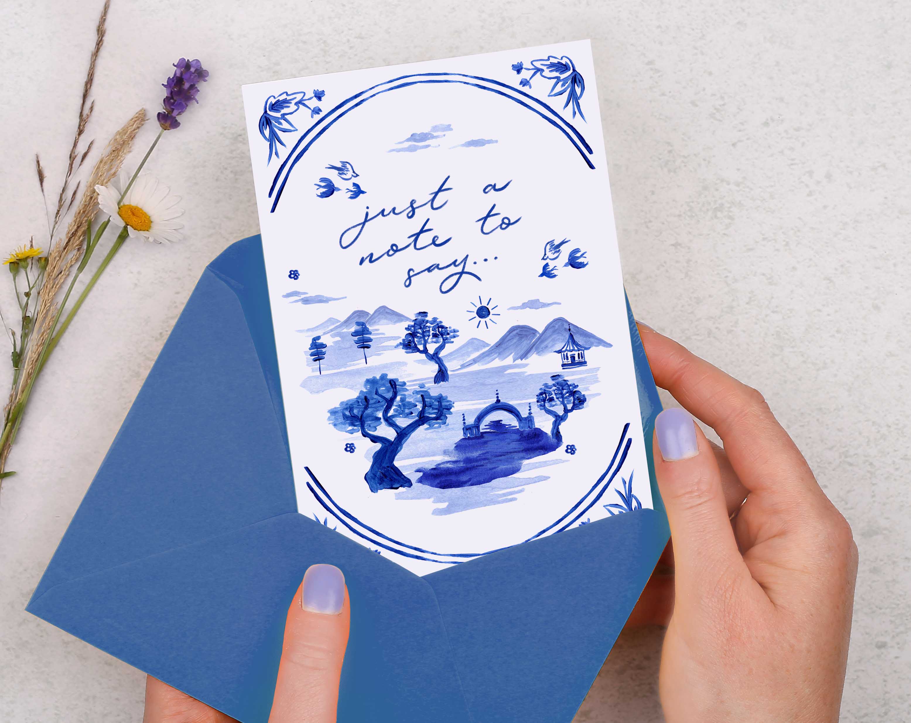 Blue Porcelain Just A Note To Say Card. Greeting & Note Cards designed by Making Meadows