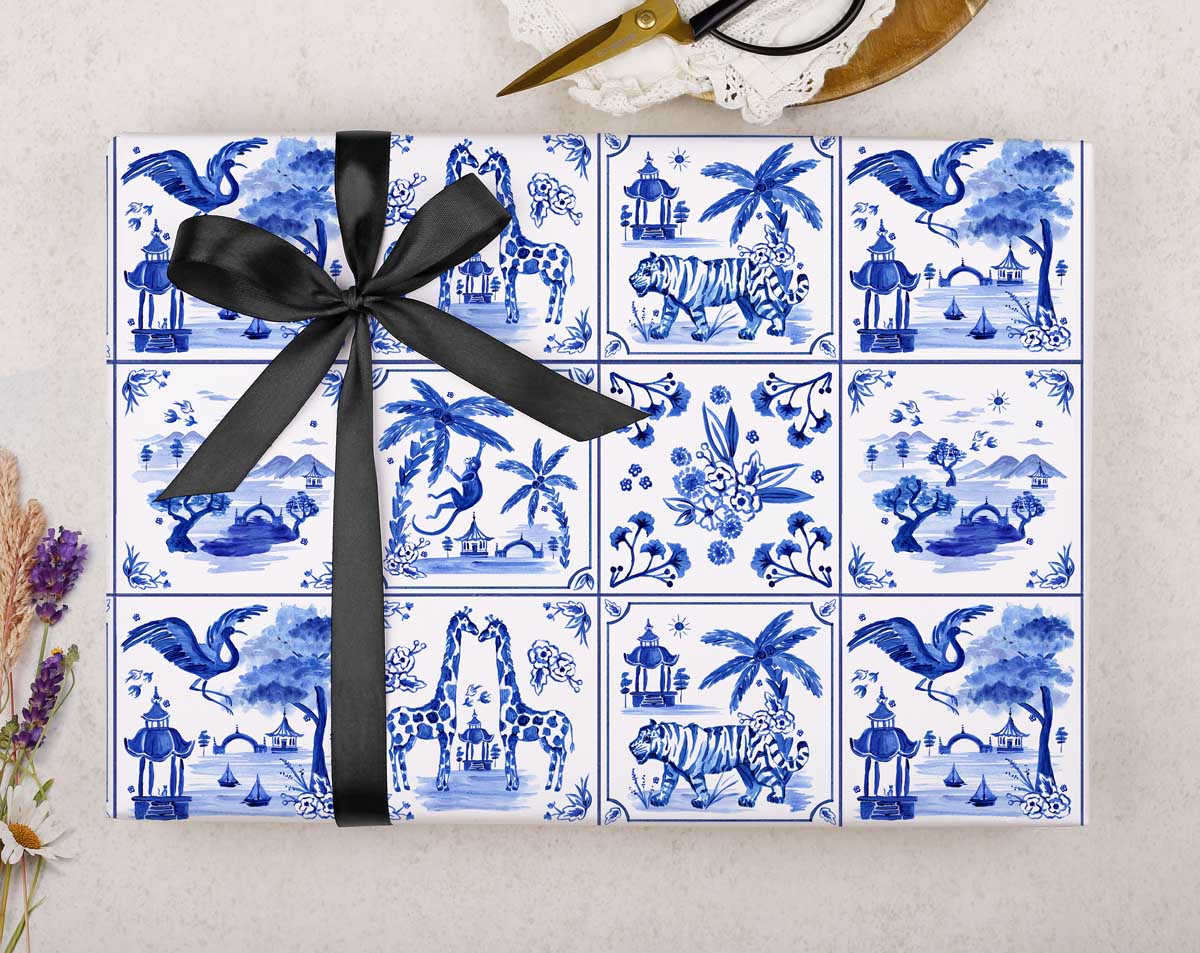 Blue Tile Wrapping Paper. Wrapping Paper designed by Making Meadows