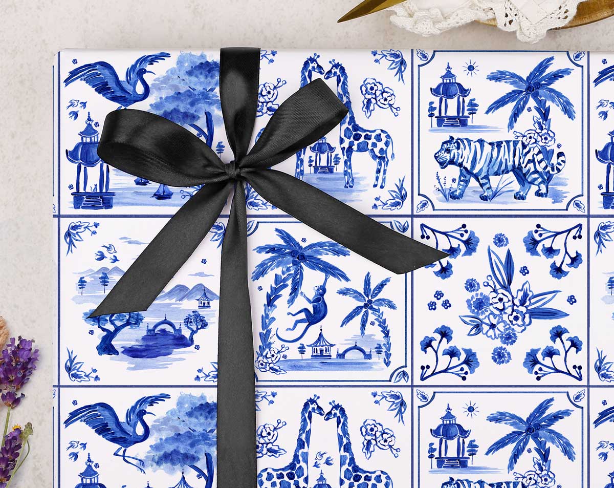 Blue Tile Wrapping Paper. Wrapping Paper designed by Making Meadows