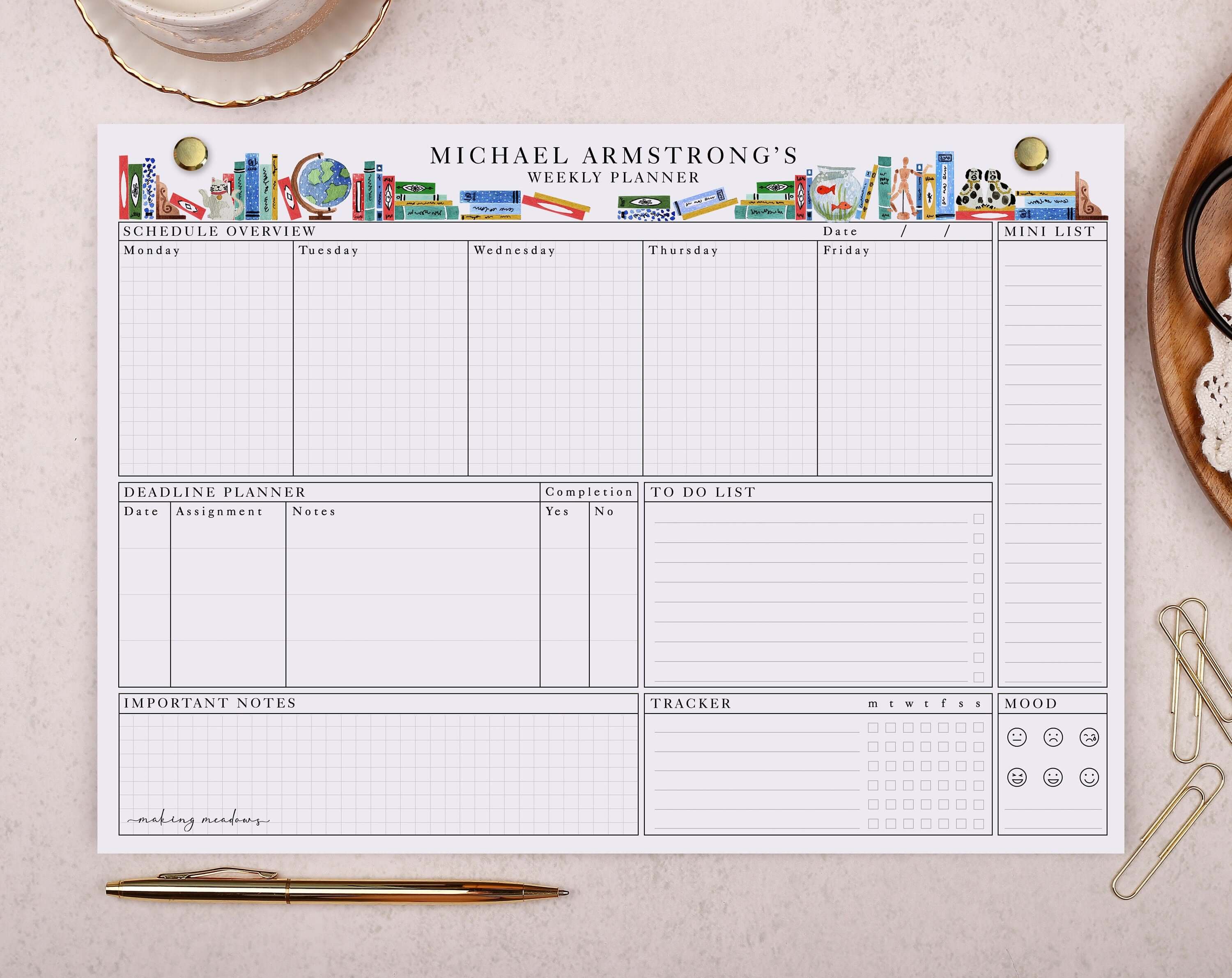Book Design Personalised Weekly Planner Pad. Planners designed by Making Meadows