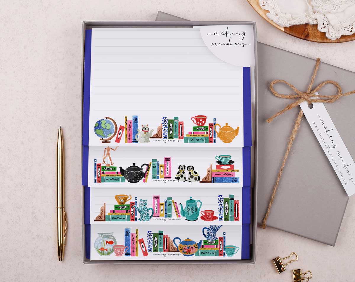 Book Shelf Writing Paper Gift Box. Stationery designed by Making Meadows