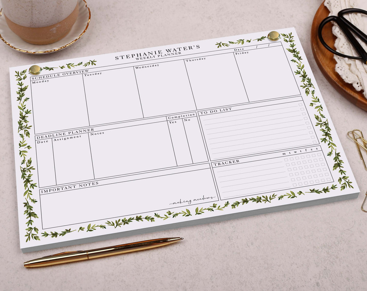Botanical Leaf Personalised Weekly Planner Pad | Desk Pads – Making Meadows