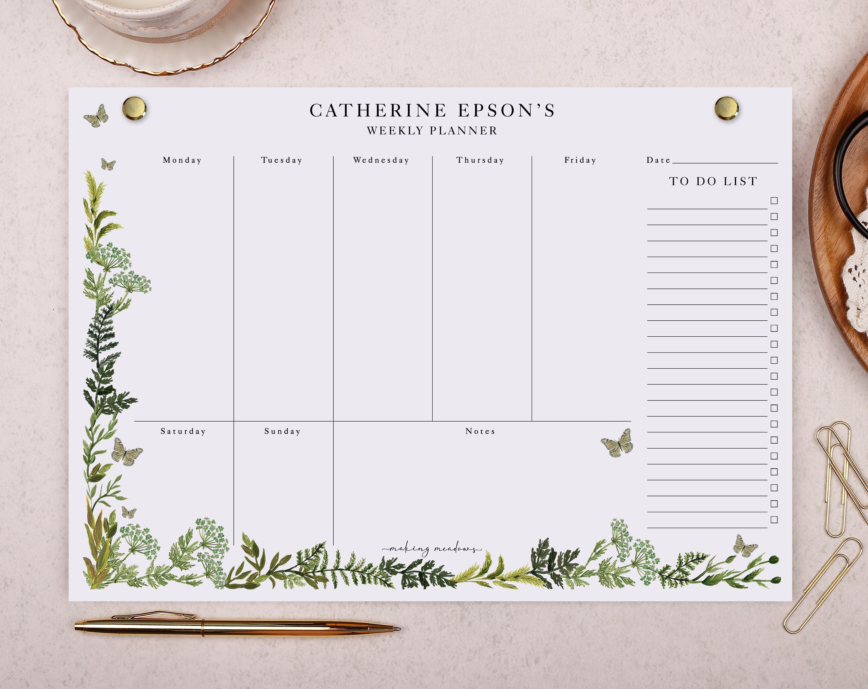 Botanical Personalised Weekly Planner Pad. Planners designed by Making Meadows