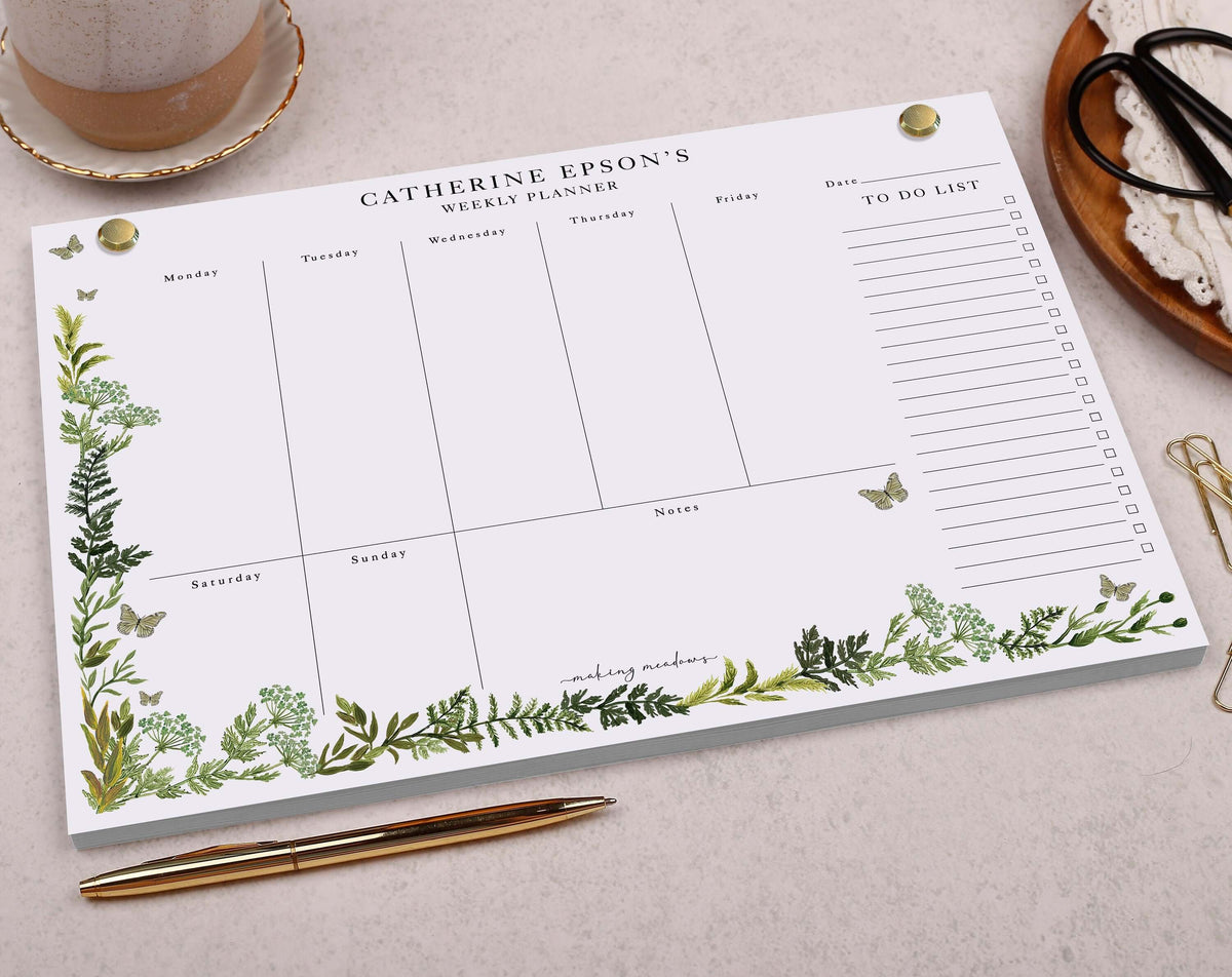Botanical Personalised Weekly Planner Pad | Desk Pads