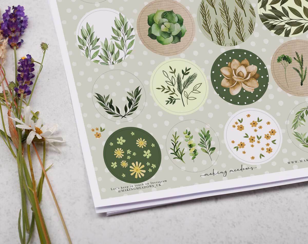 Botanical Sticker Sheet. Decorative Stickers designed by Making Meadows