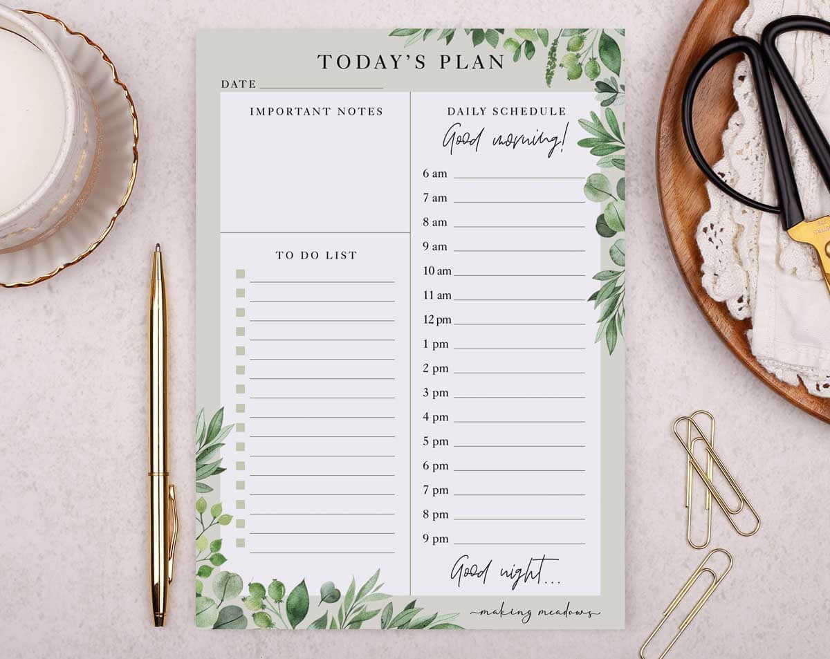 Botanical daily planner desk Pad. Desk Pads & Blotters designed by Making Meadows
