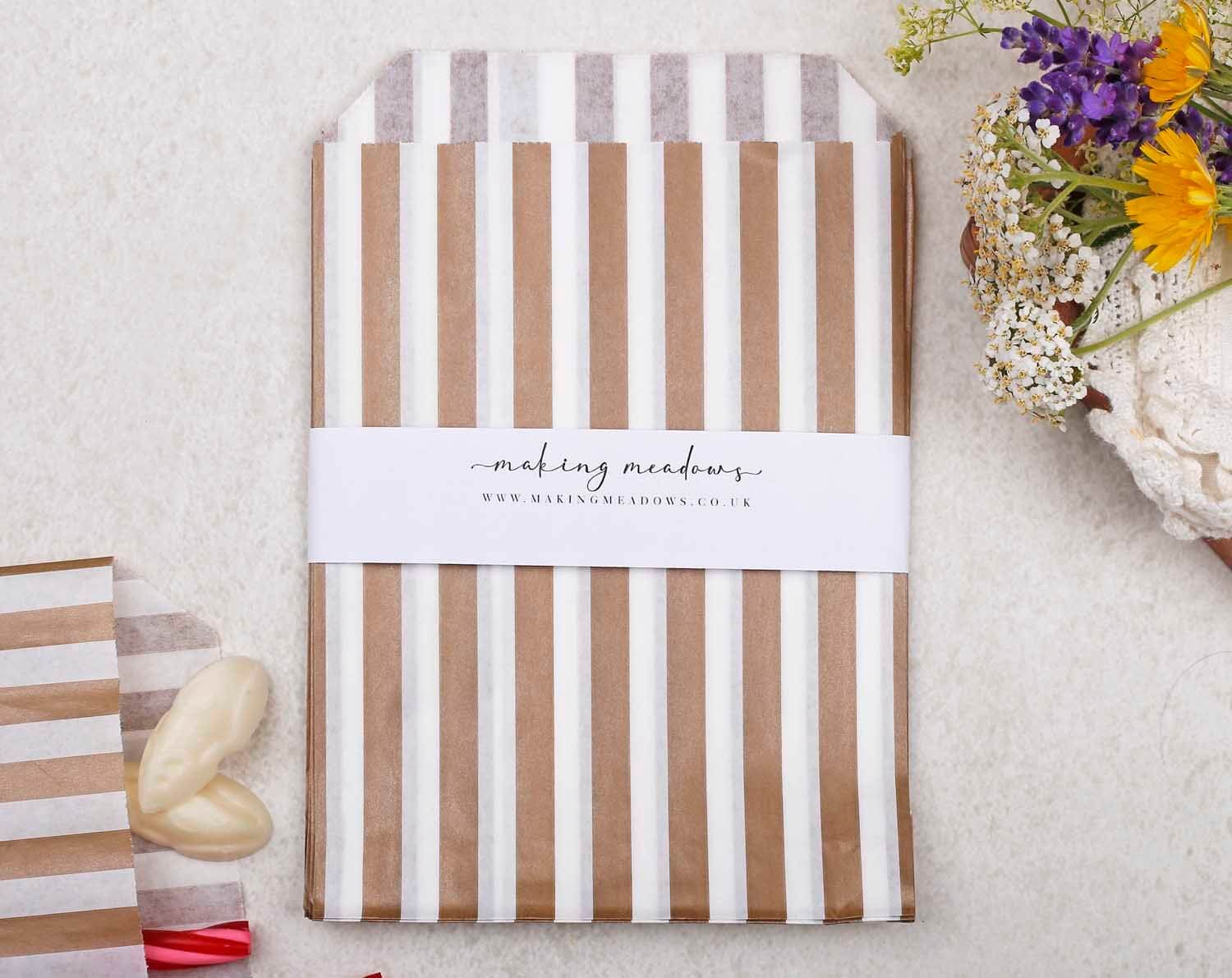 Bronze Candy Stripe Paper Treat Bags. Party Favors designed by Making Meadows