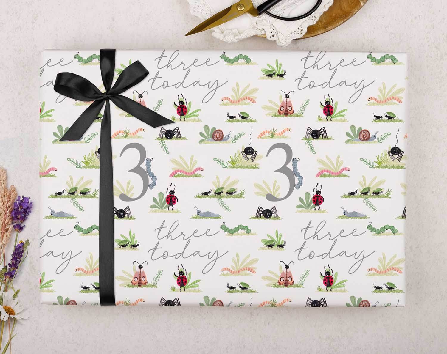 Bug 3rd Birthday Wrapping Paper. Wrapping Paper designed by Making Meadows