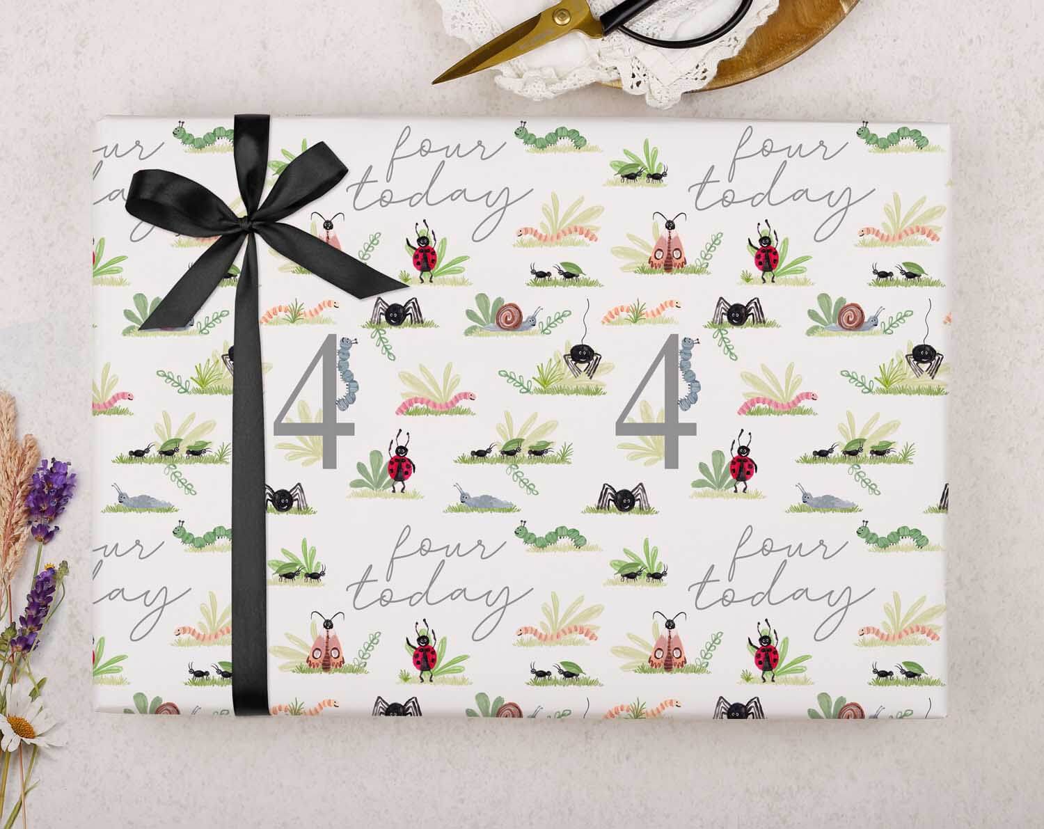 Bug 4th Birthday Wrapping Paper. Wrapping Paper designed by Making Meadows