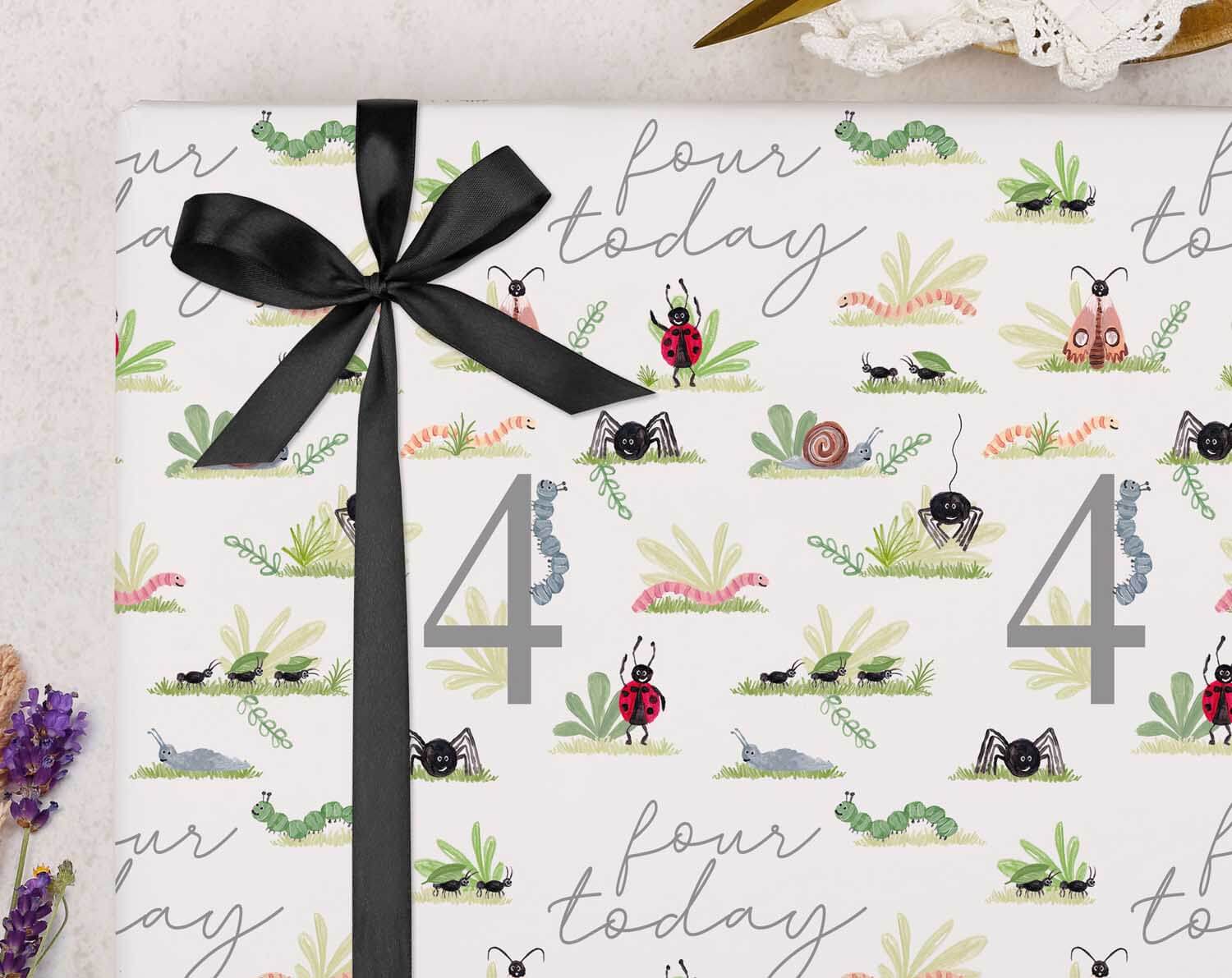 Bug 4th Birthday Wrapping Paper. Wrapping Paper designed by Making Meadows