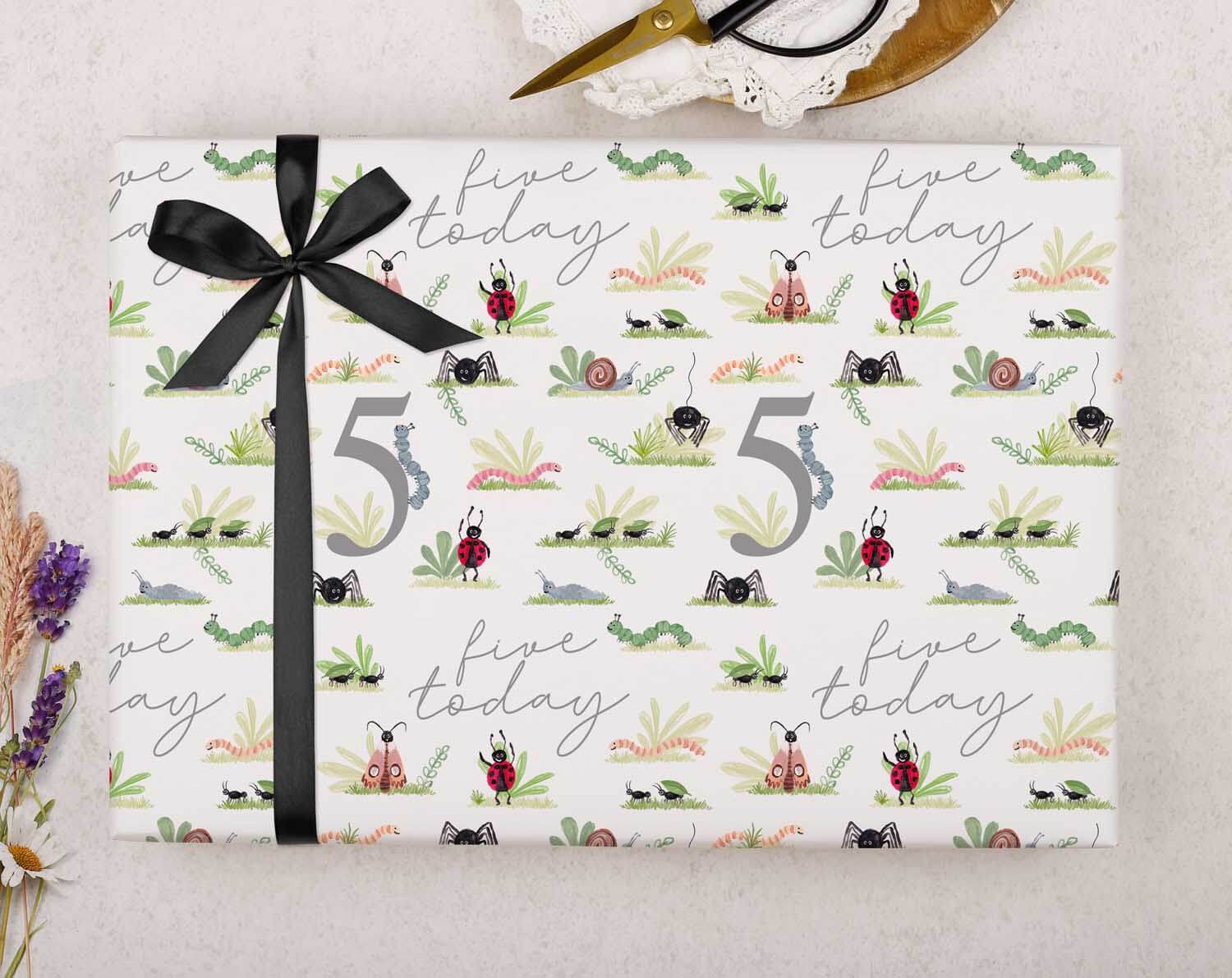 Bug 5th Birthday Wrapping Paper. Wrapping Paper designed by Making Meadows