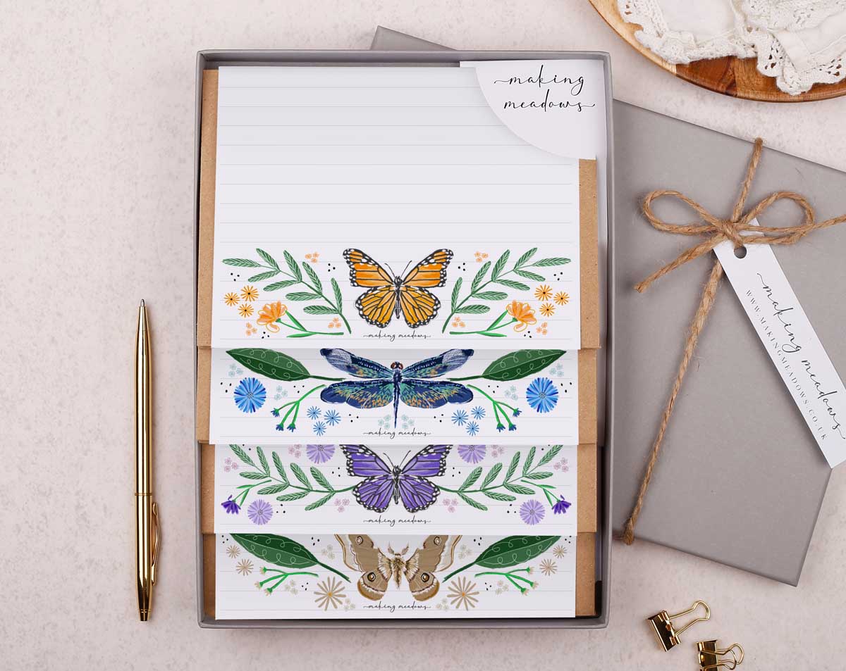 Butterfly Writing Paper Gift Box. Stationery designed by Making Meadows