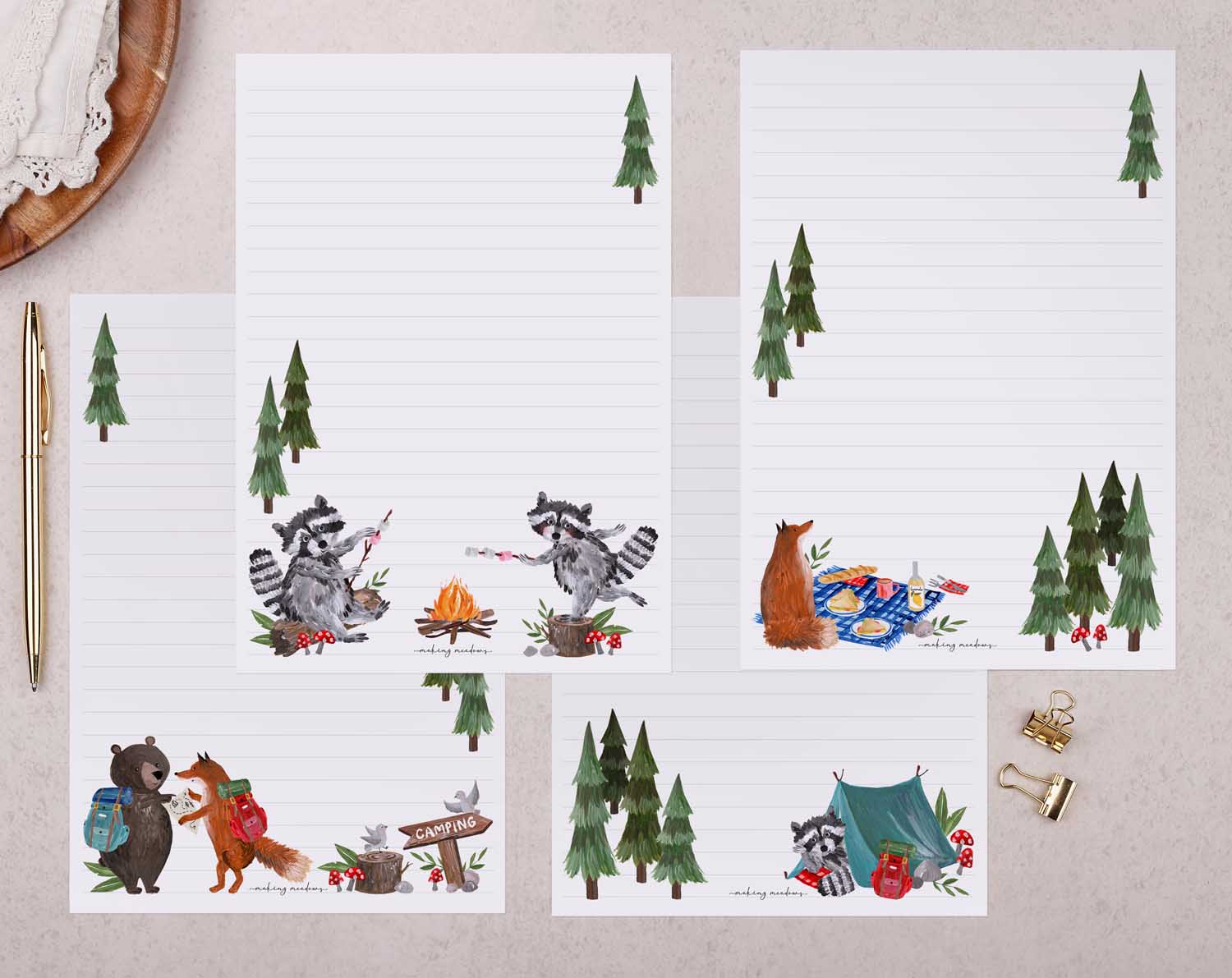 Camping Animals Writing Paper Gift Box. Stationery designed by Making Meadows